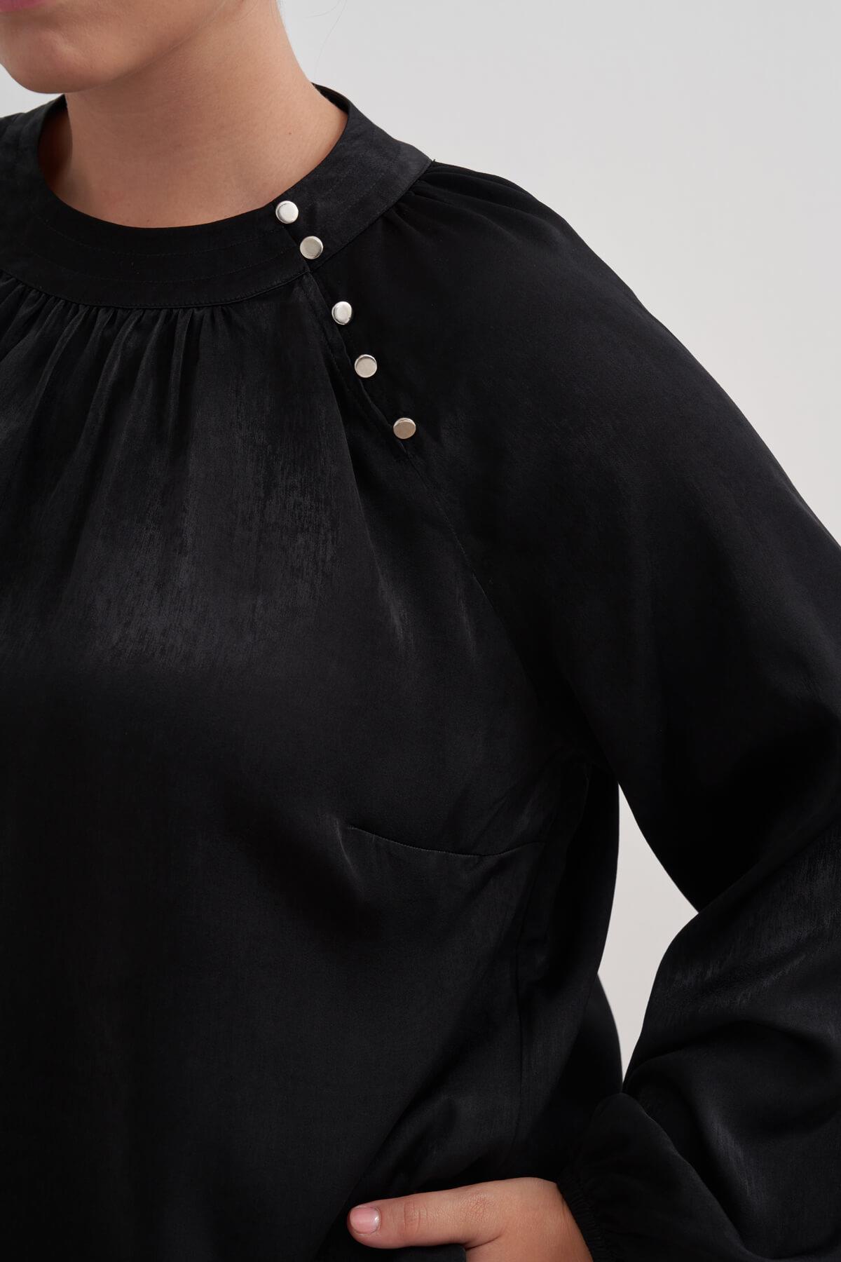 Myline-Düğme Detaylı Saten Bluz-Büyük Beden Bluz-149479