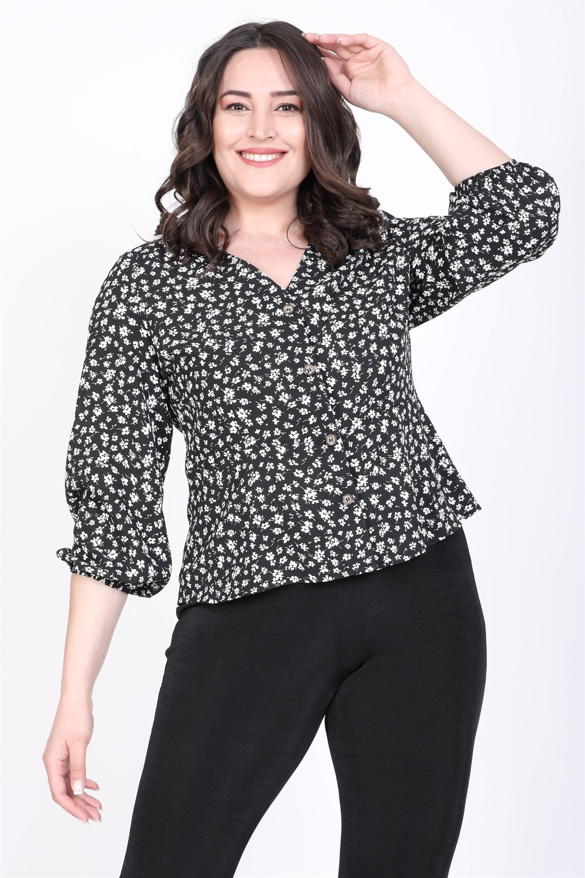 Myline-Düğmeli Bluz-Büyük Beden Bluz-35192