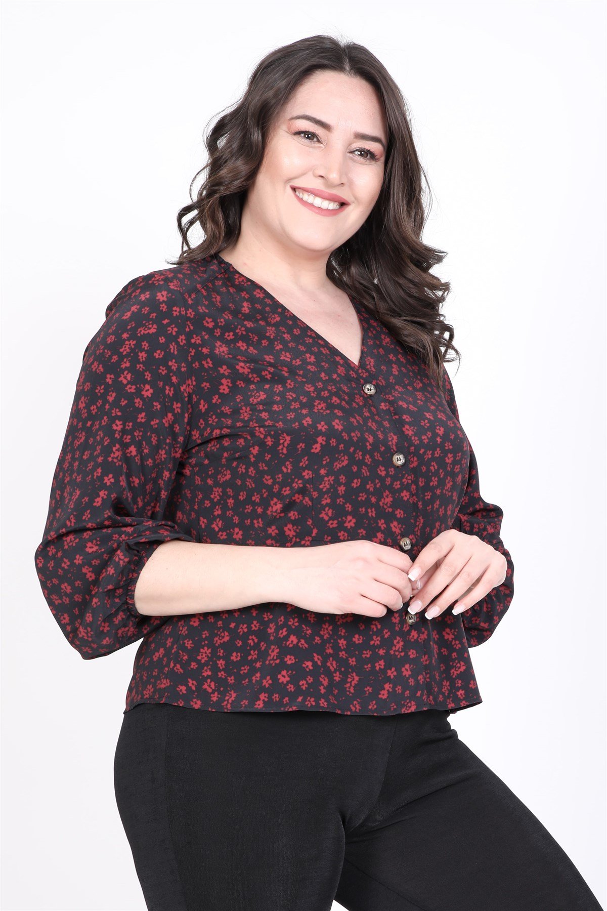 Myline-Düğmeli Bluz-Büyük Beden Bluz-35204