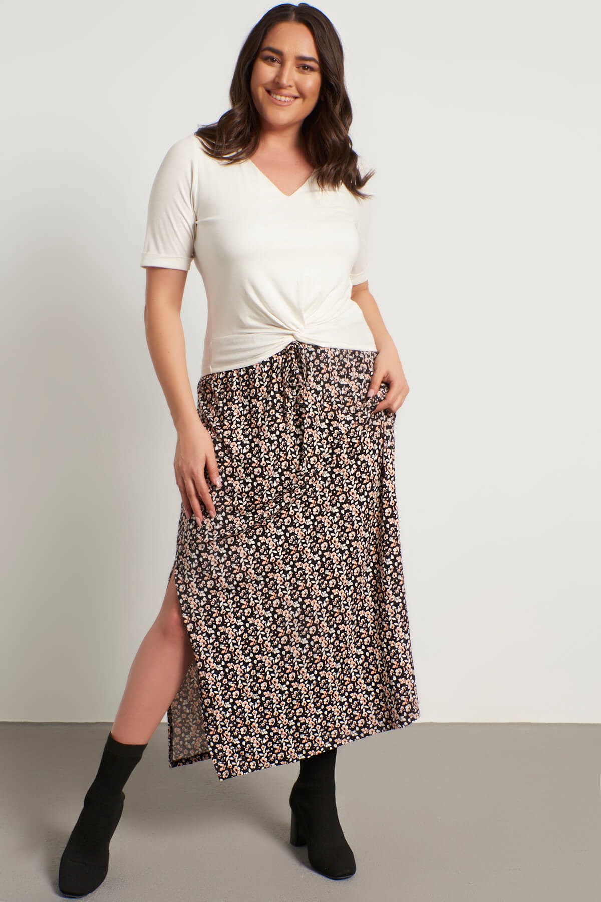 Myline-Düğüm Detay Penye Crop Bluz-Büyük Beden Ev Giyim-56313