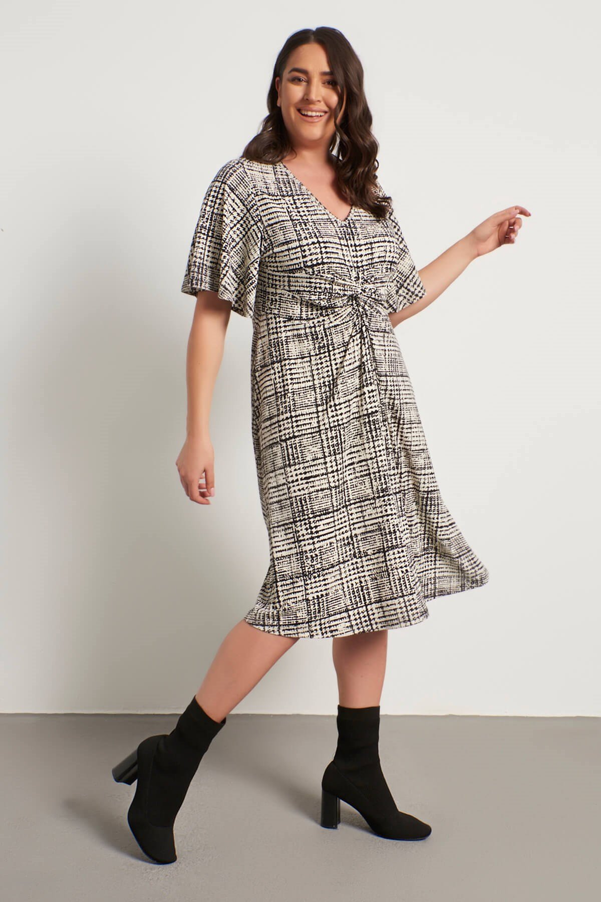 Myline-Düğüm Detaylı Elbise-Büyük Beden Günlük Elbiseler-56291