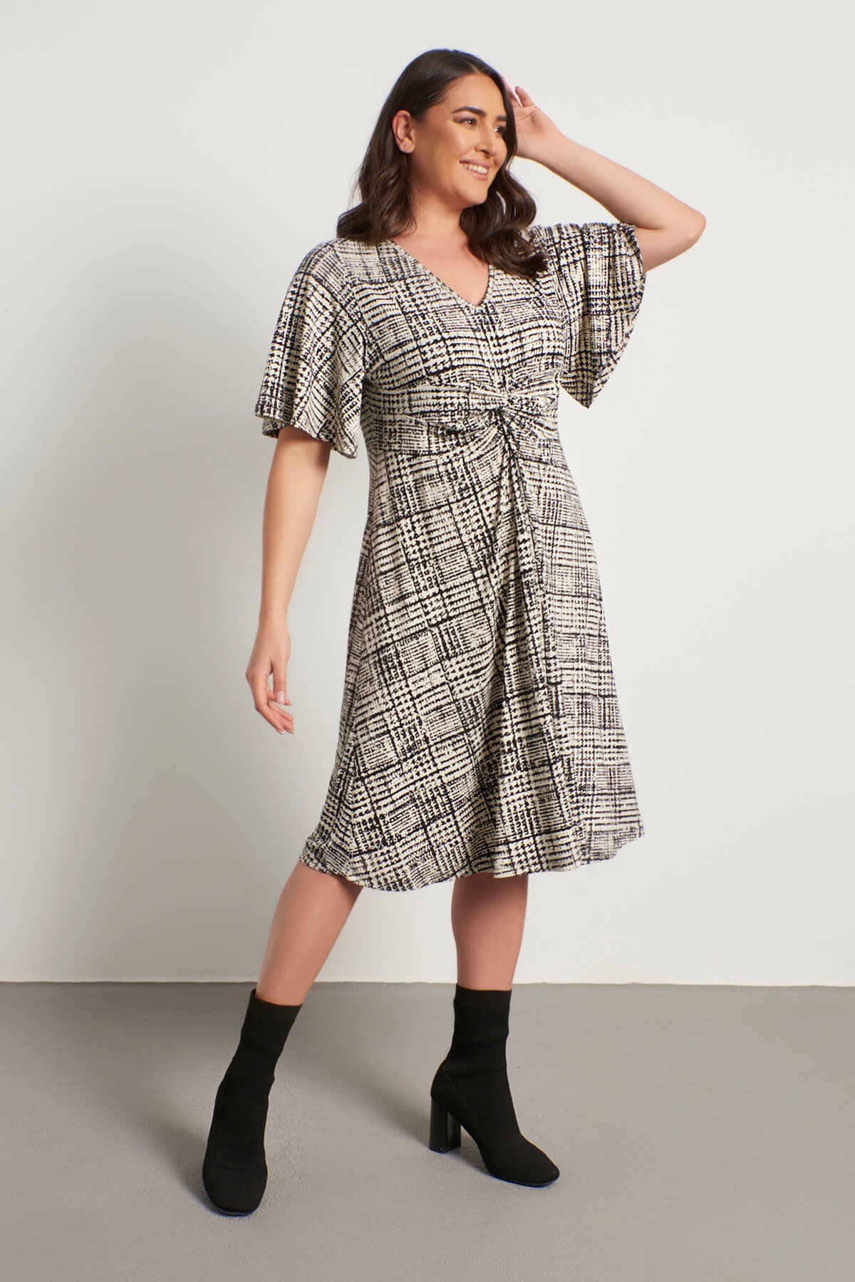 Myline-Düğüm Detaylı Elbise-Büyük Beden Günlük Elbiseler-56291