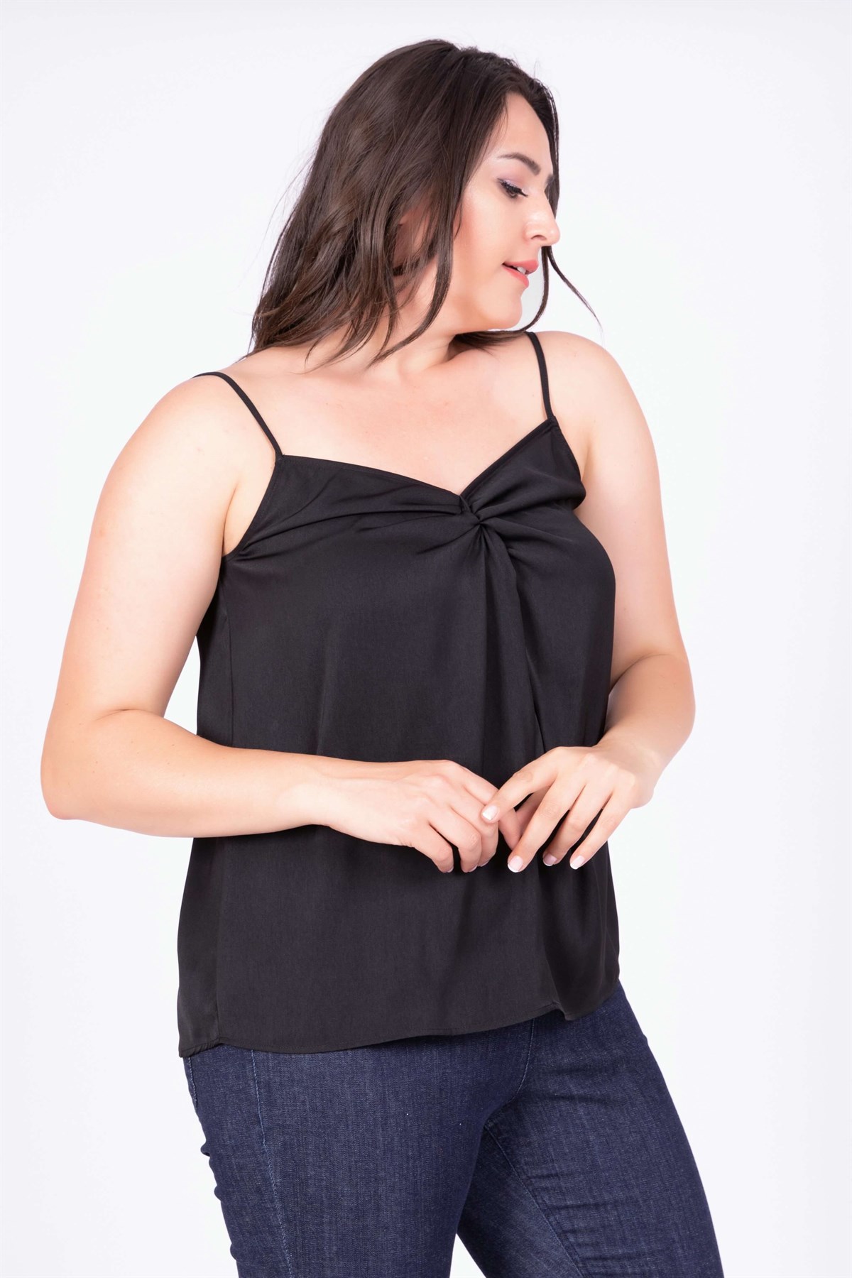 Myline-Düğüm Detaylı İp Askılı Bluz-Büyük Beden Bluz-34803