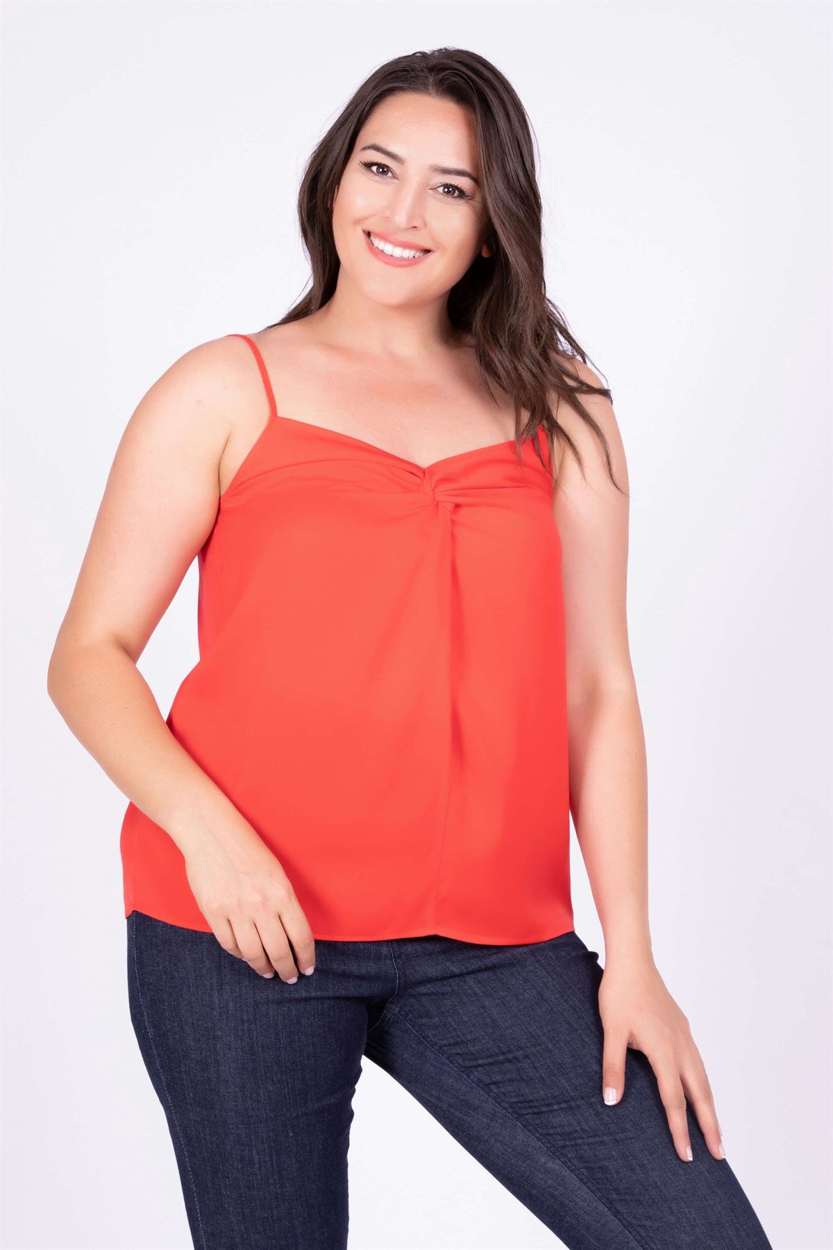 Myline-Düğüm Detaylı İp Askılı Bluz-Büyük Beden Bluz-34804