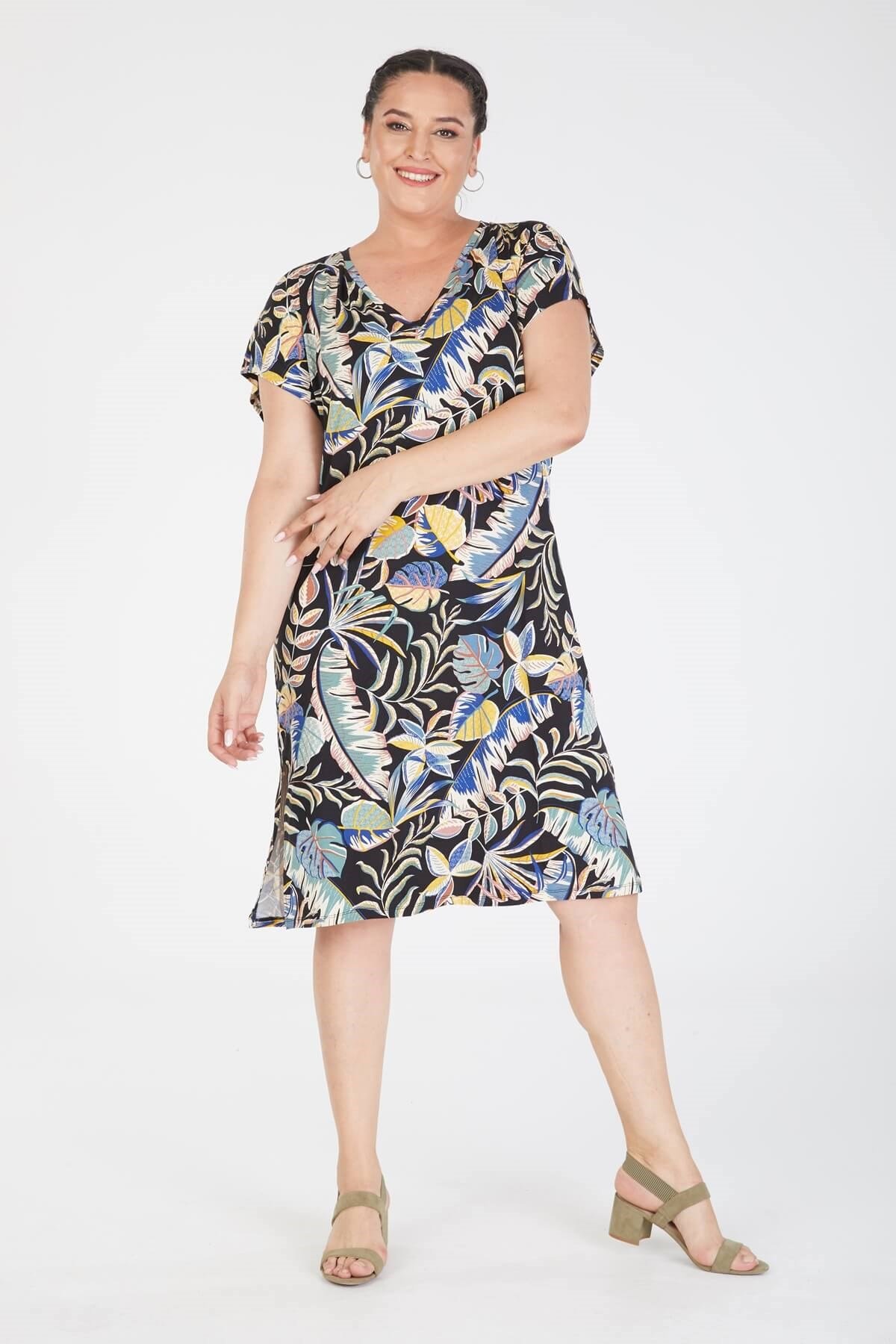 Myline-Düşük Kol Elbise-Büyük Beden Günlük Elbiseler-67028