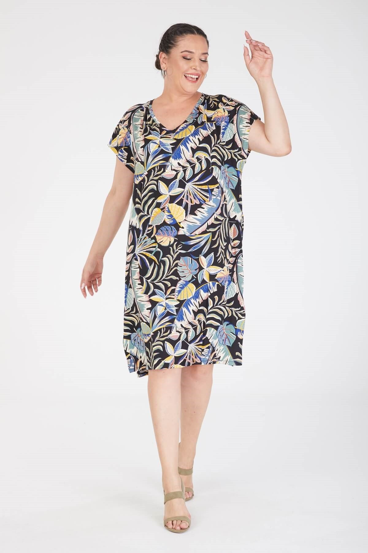 Myline-Düşük Kol Elbise-Büyük Beden Günlük Elbiseler-67028