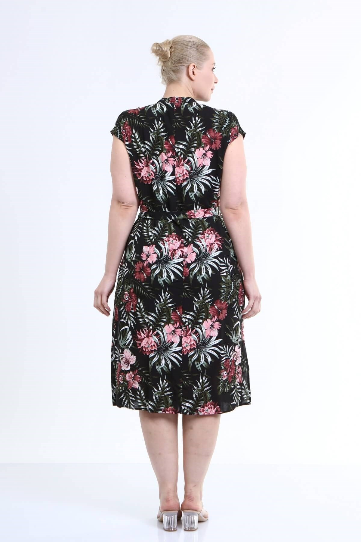 Myline-Düşük Kol Gömlek Elbise-Büyük Beden Günlük Elbiseler-45991