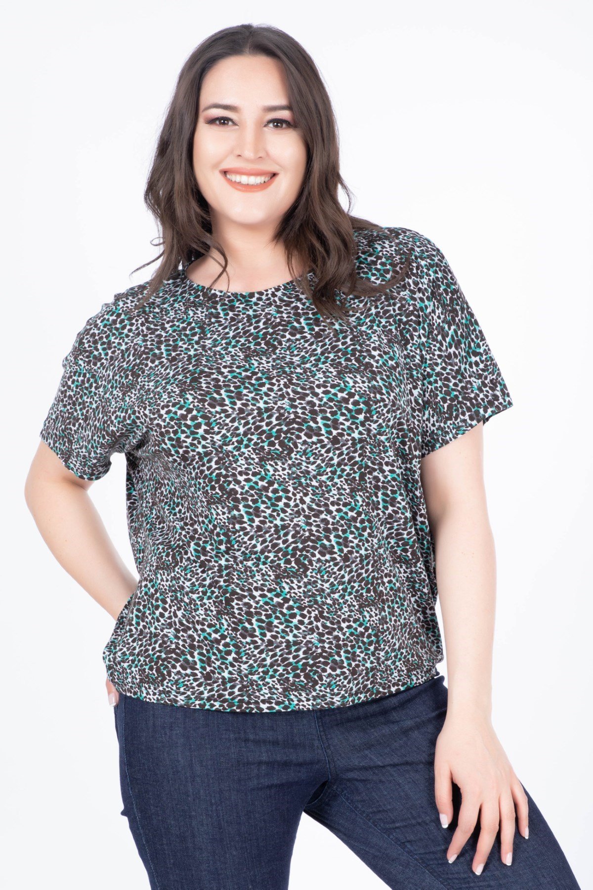 MYLINE-Düşük Kol Rahat T-shirt-Bluz-34479