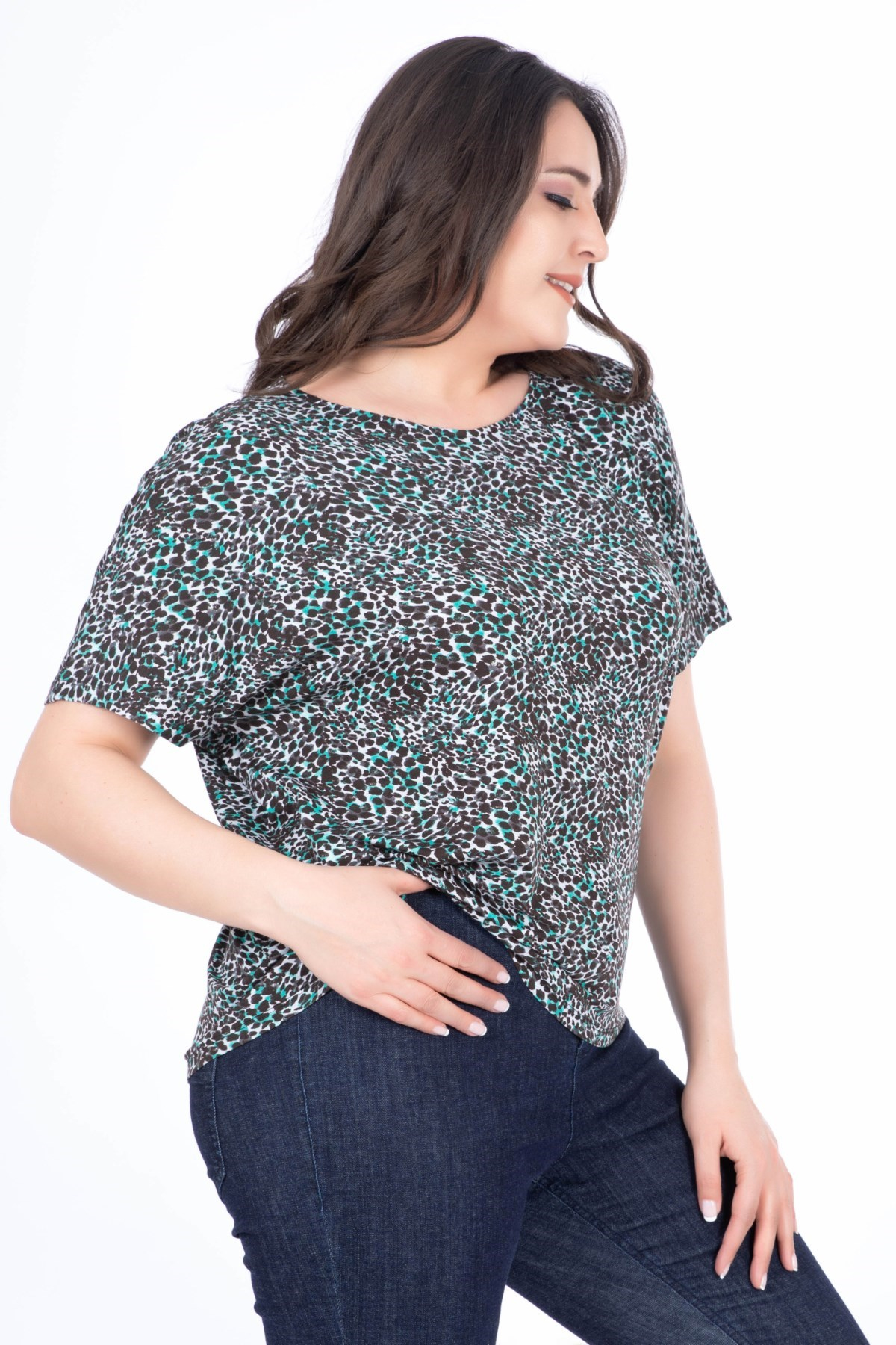 MYLINE-Düşük Kol Rahat T-shirt-Bluz-34479