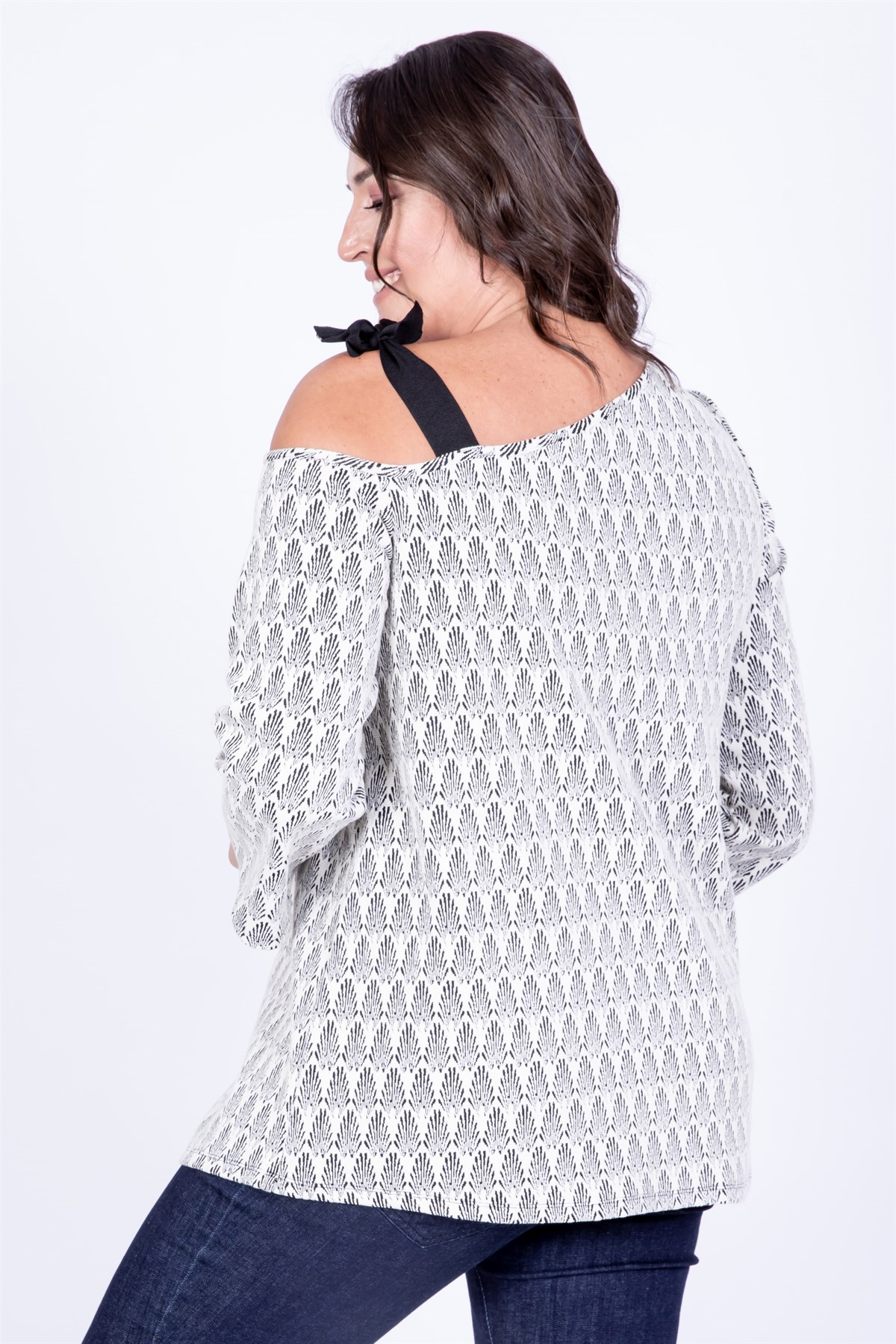 Myline-Düşük Omuzlu Bağlama Detaylı Bluz-Büyük Beden Bluz-35080