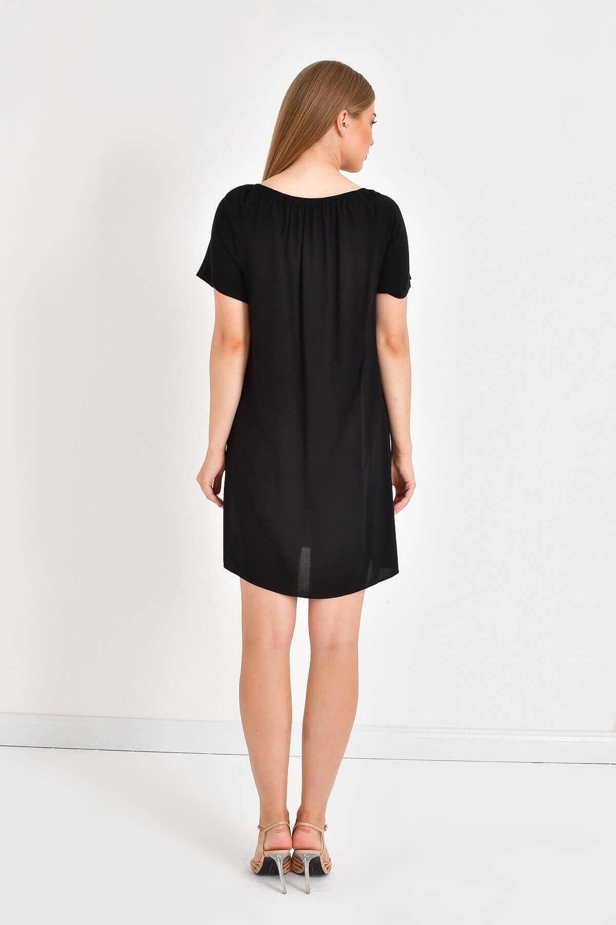 Myline-Düşük Omuzlu Büzgü Detaylı Elbise-Büyük Beden Günlük Elbiseler-23742