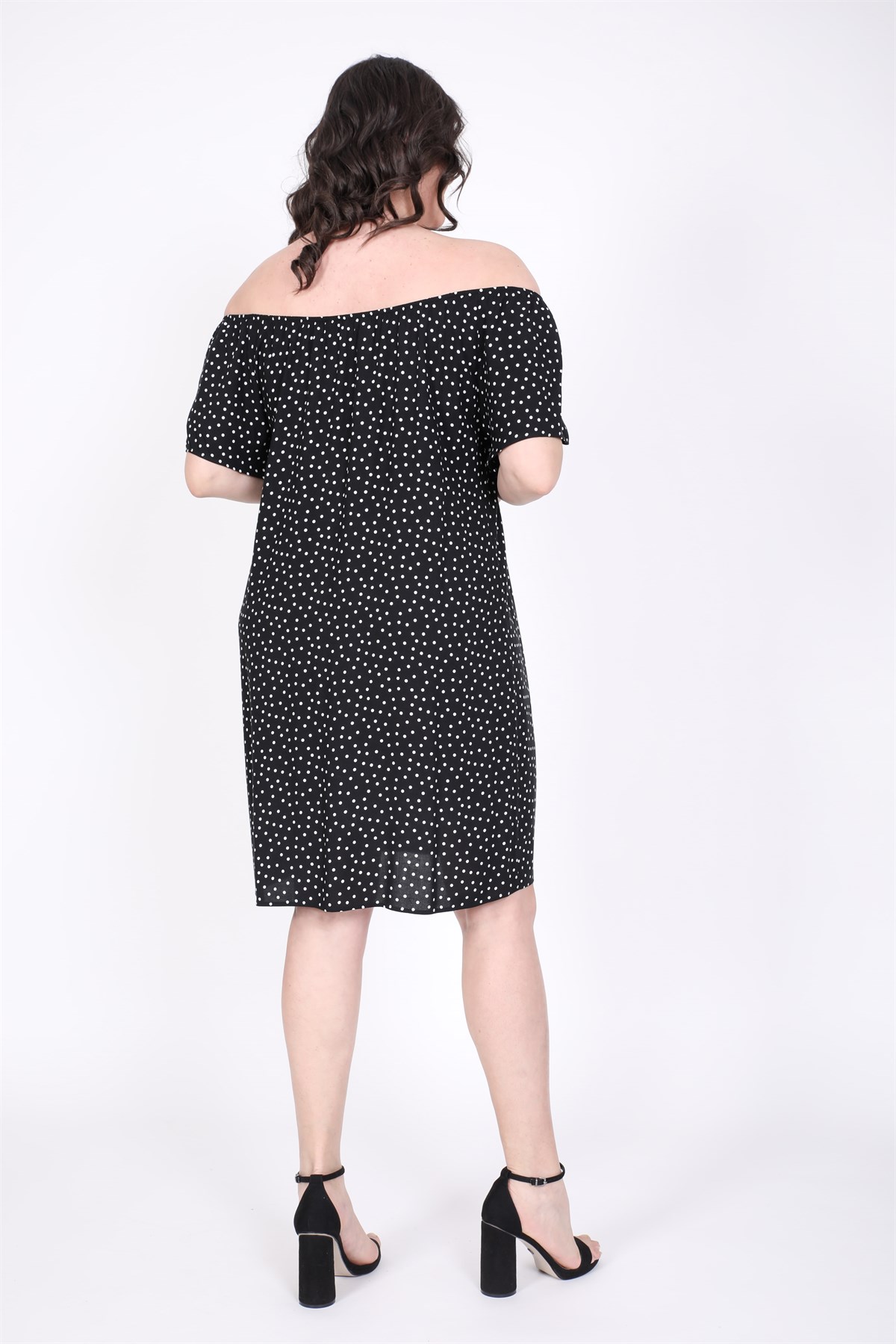 Myline-Düşük Omuzlu Büzgü Detaylı Elbise-Büyük Beden Günlük Elbiseler-45541