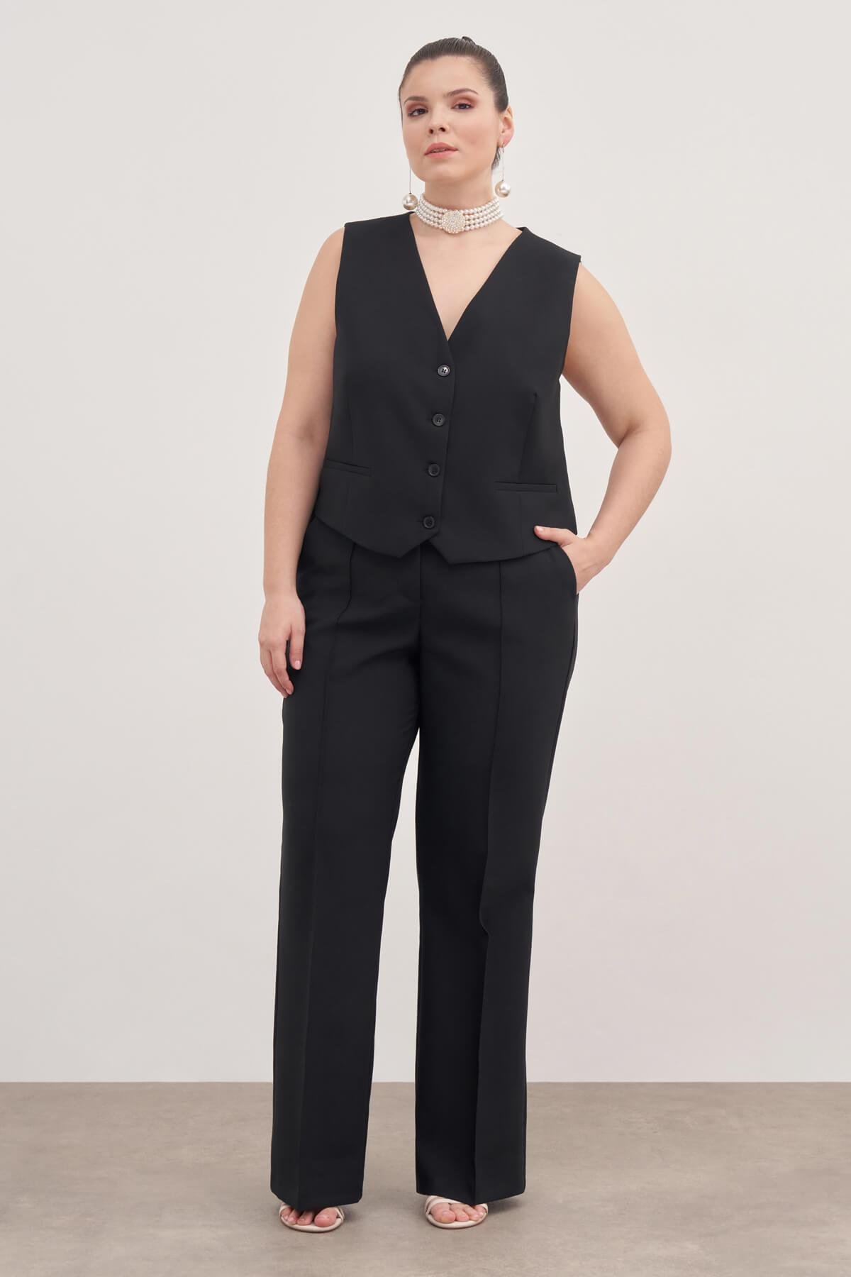 Myline-Düz Kesim Klasik Pantolon-Büyük Beden Pantolon-128778