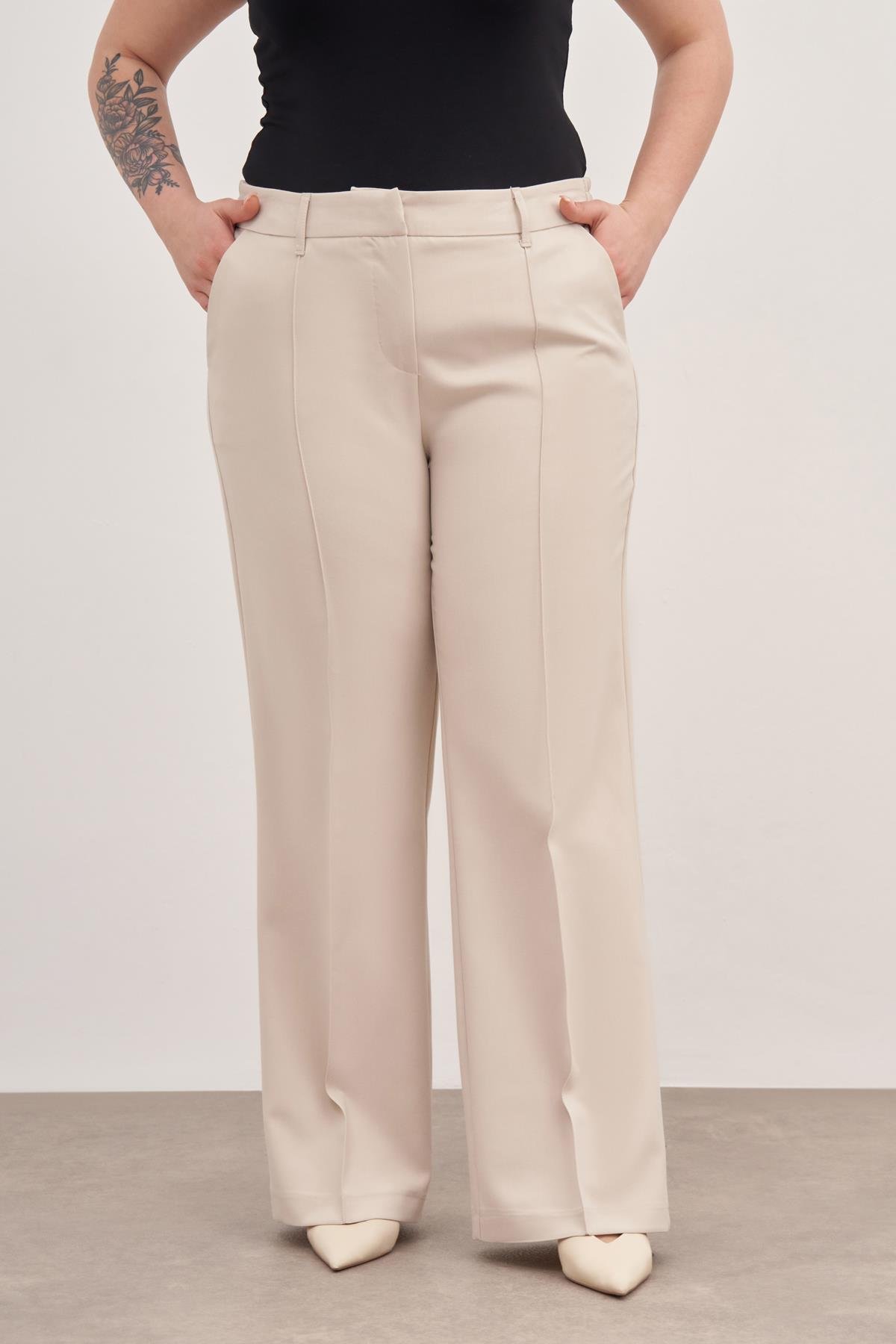 Myline-Düz Kesim Klasik Pantolon-Büyük Beden Pantolon-129017