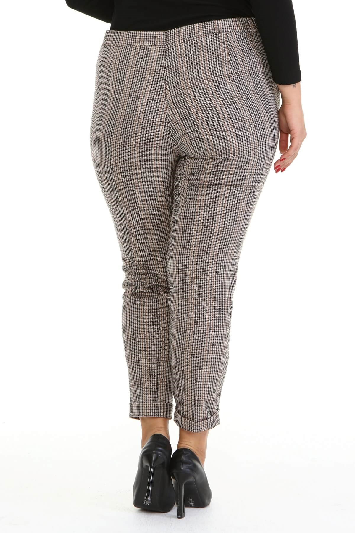 Myline-Ekose Arka Beli Lastikli Pantolon-Büyük Beden Pantolon-66899