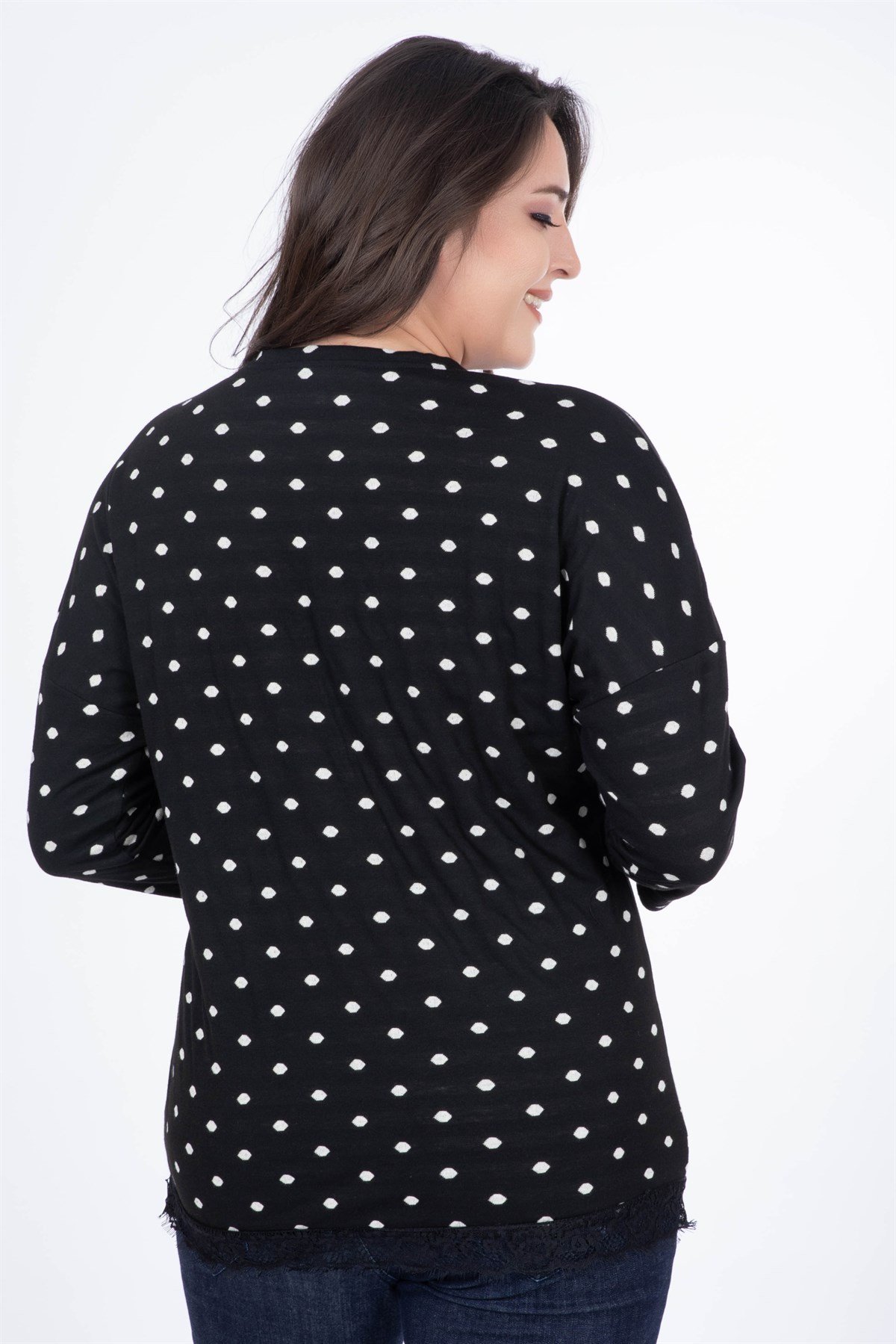 MYLINE-Eteği Dantelli Triko Bluz-Bluz-34451