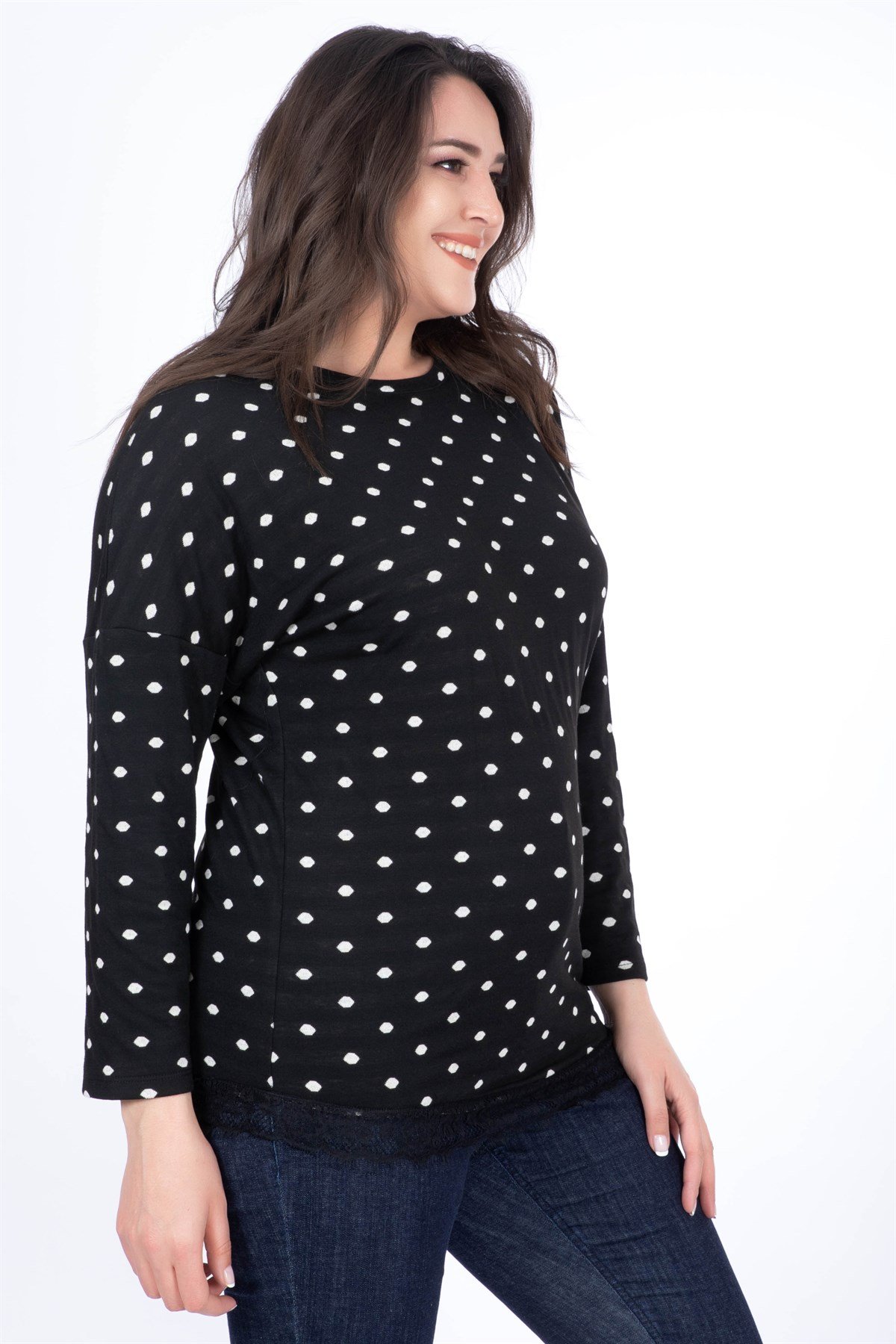 MYLINE-Eteği Dantelli Triko Bluz-Bluz-34451