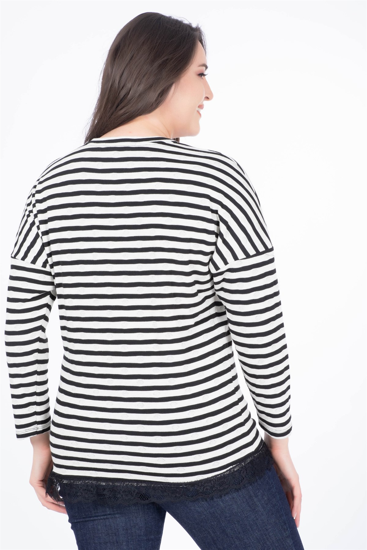 MYLINE-Eteği Dantelli Triko Bluz-Bluz-34452