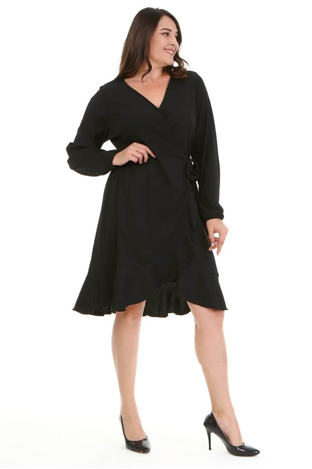 Myline-Eteği Volanlı Elbise-Büyük Beden Günlük Elbiseler-67054