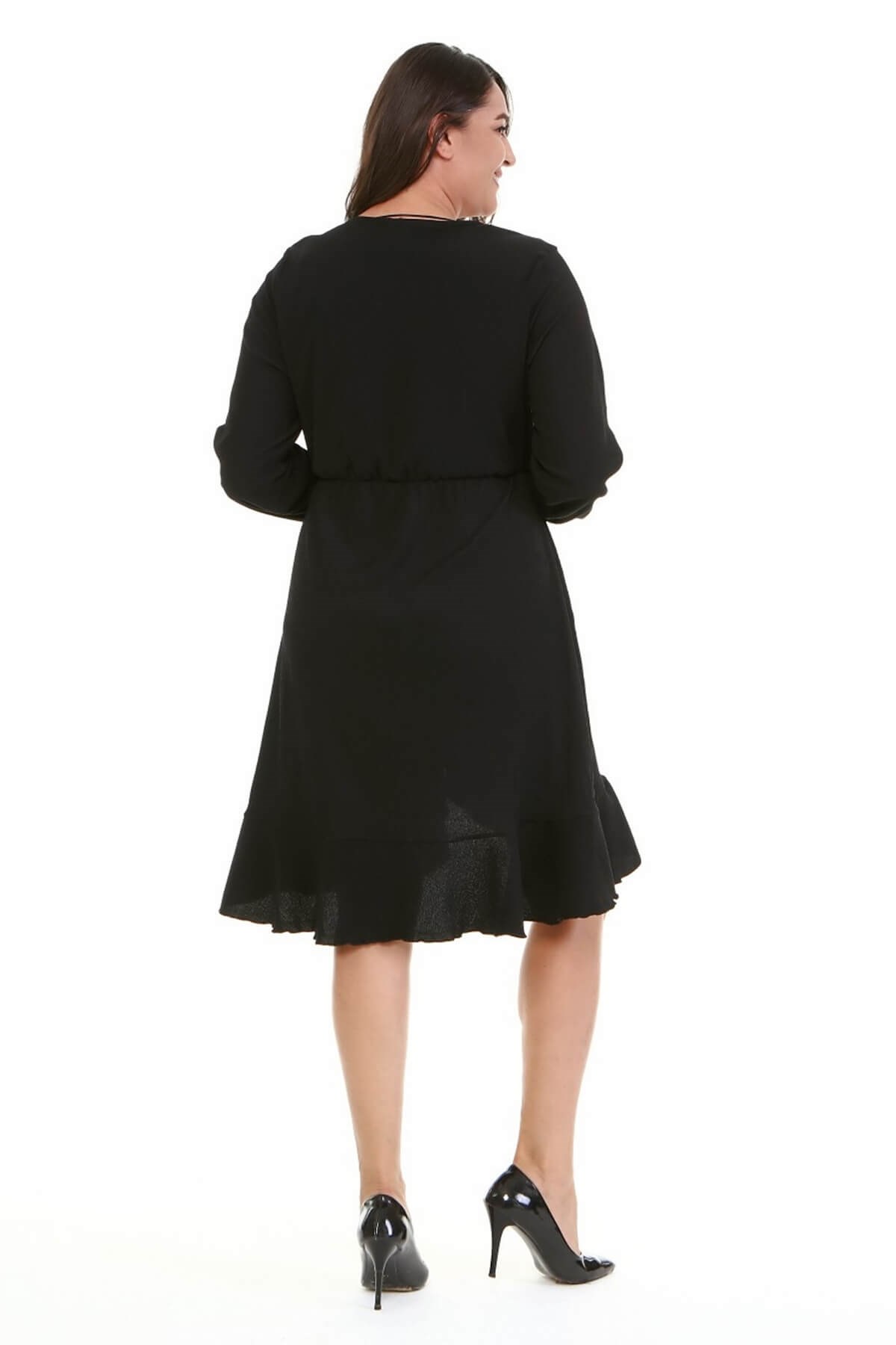 Myline-Eteği Volanlı Elbise-Büyük Beden Günlük Elbiseler-67054