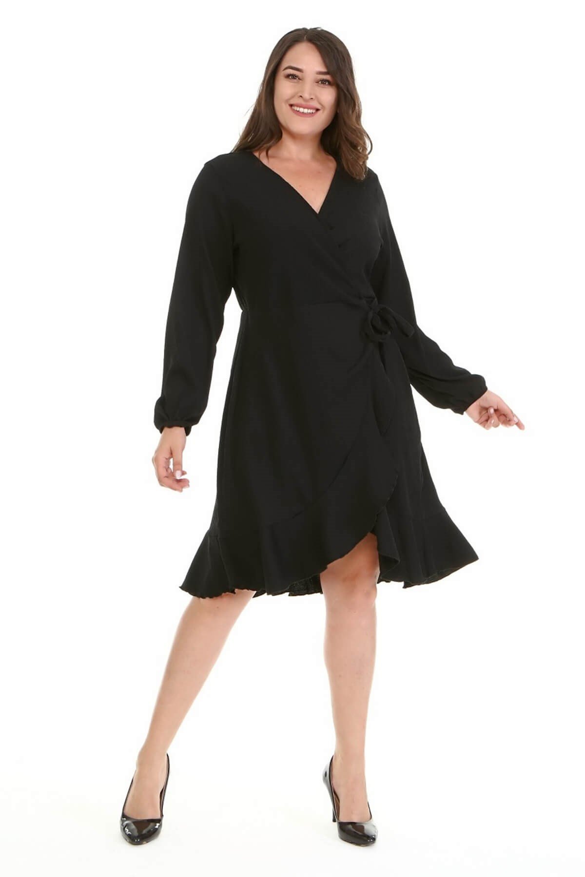 Myline-Eteği Volanlı Elbise-Büyük Beden Günlük Elbiseler-67054