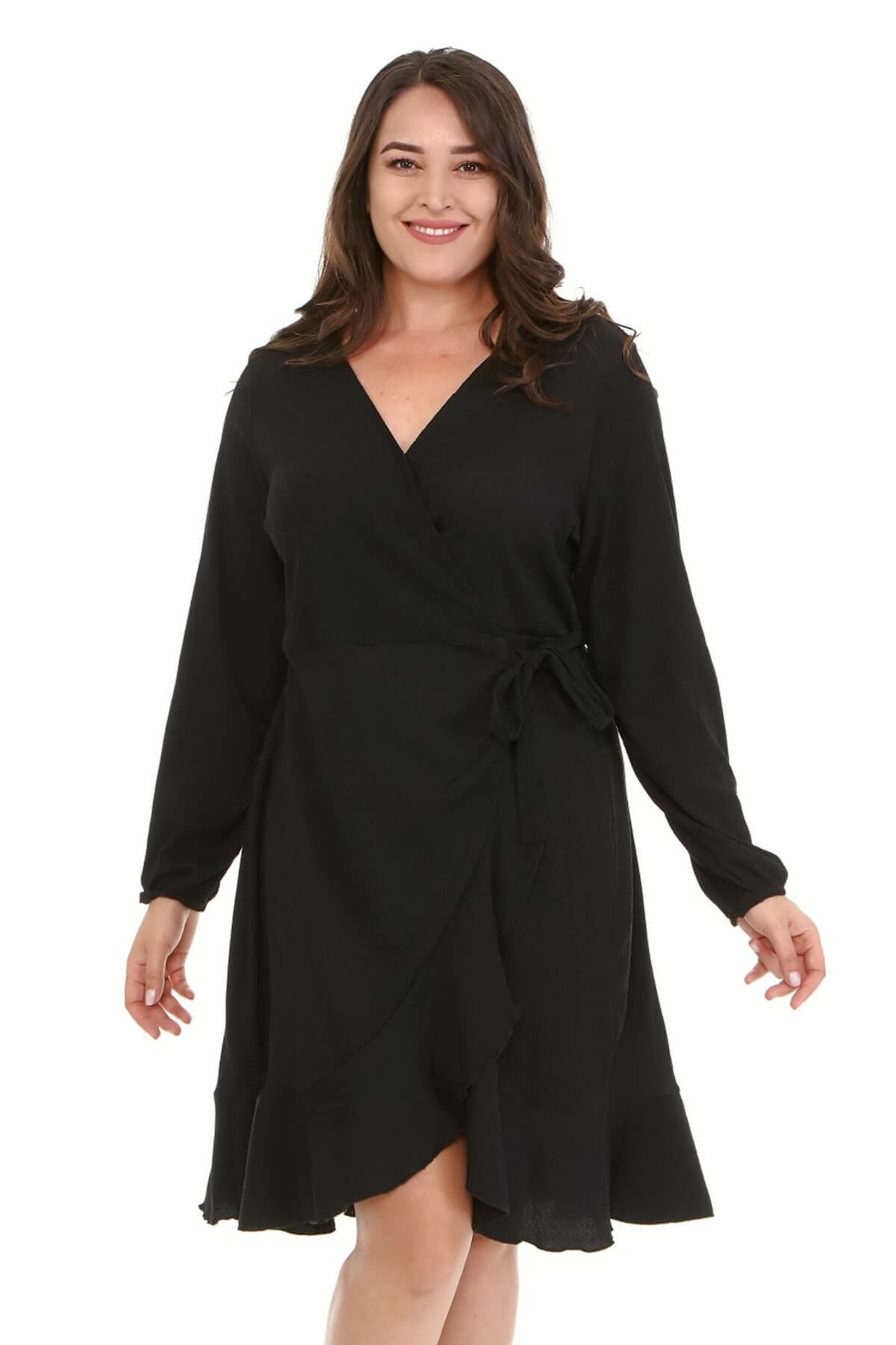 Myline-Eteği Volanlı Elbise-Büyük Beden Günlük Elbiseler-67054