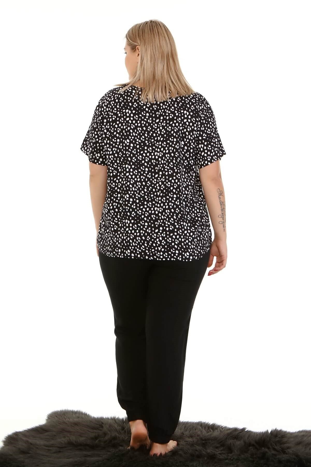 Myline-Ev Rahatlığı Paçası Lastikli Pijama Takımı -Büyük Beden Ev Giyim-66900