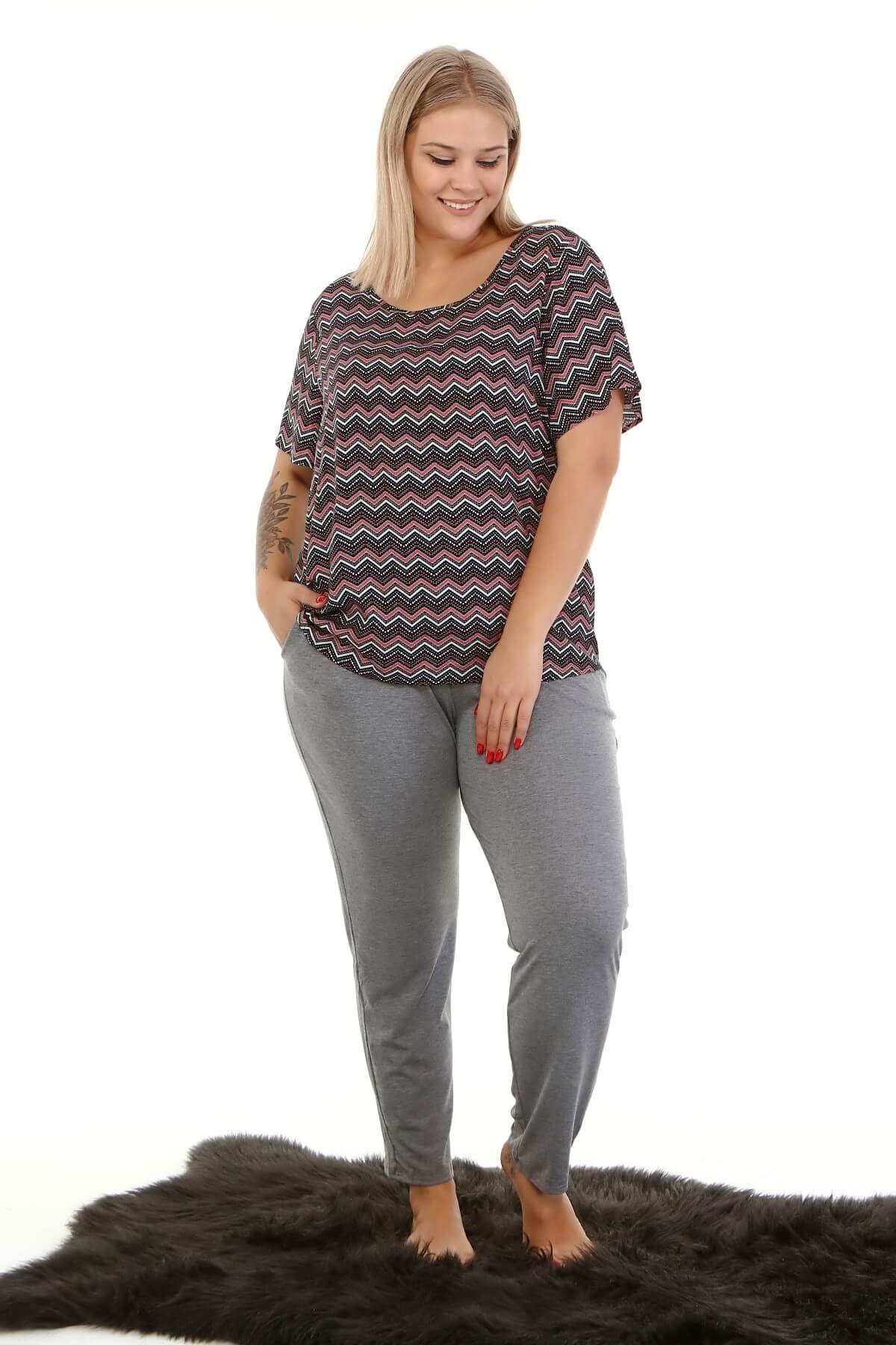 Myline-Ev Rahatlığı Pijama Takımı-Büyük Beden Ev Giyim-66920