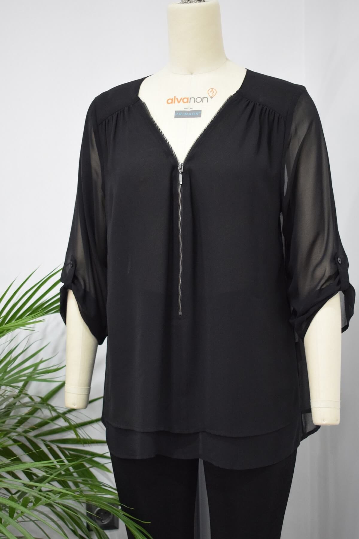 Myline-Fermuar Detaylı Şifon Bluz-Büyük Beden Outlet-56183