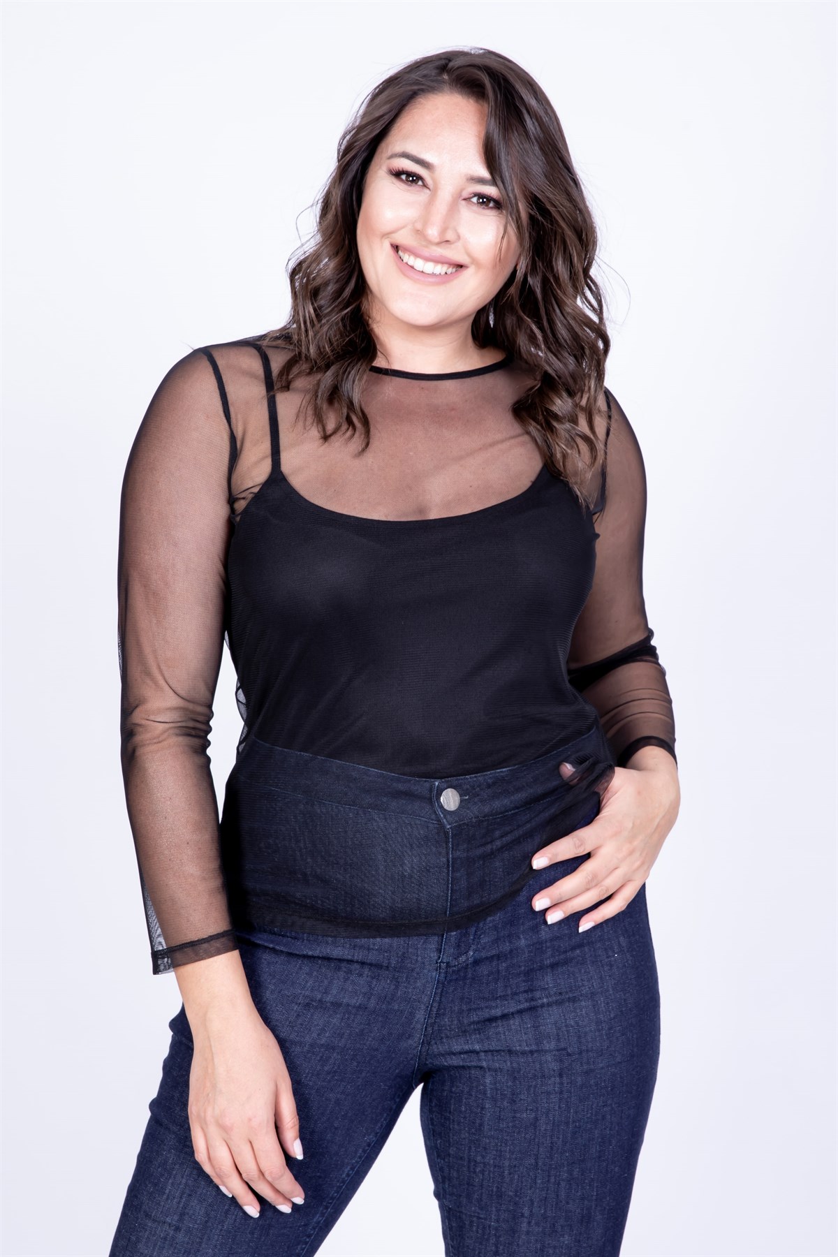 Myline-File Uzun Kol Bluz-Büyük Beden Bluz-35075