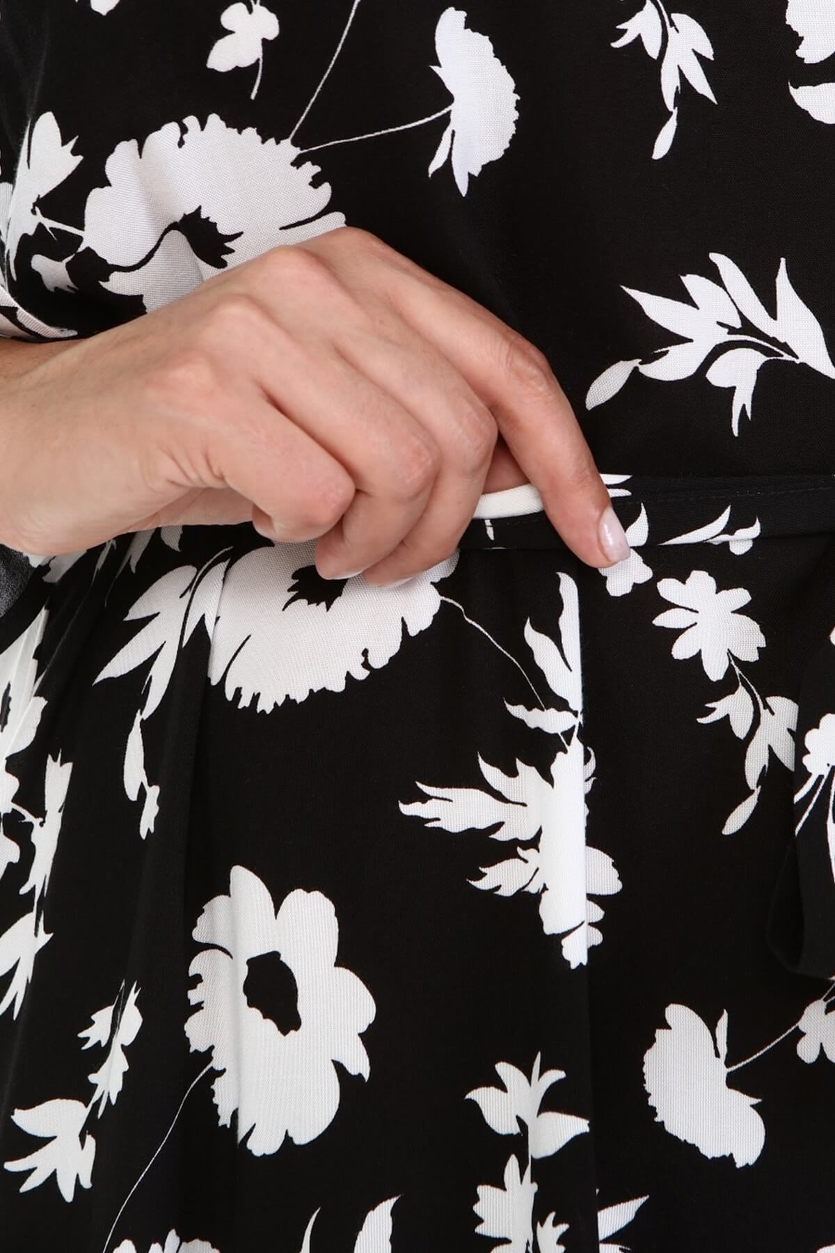 Myline-Fırfır Detaylı Kuşaklı Uzun Elbise-Büyük Beden Günlük Elbiseler-67038