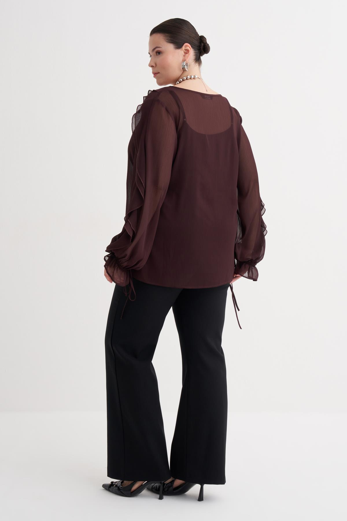 Myline-Fırfır Detaylı Şifon Bluz-Büyük Beden Bluz-149949