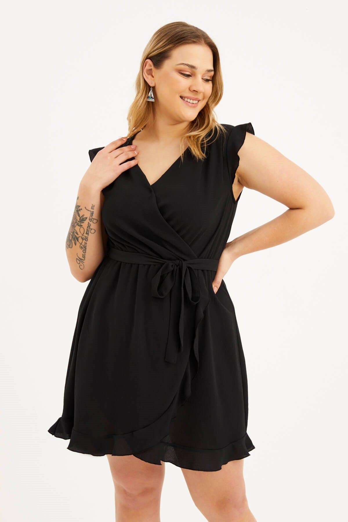 Myline-Fırfırlı Anvelop Elbise-Büyük Beden Günlük Elbiseler-77520