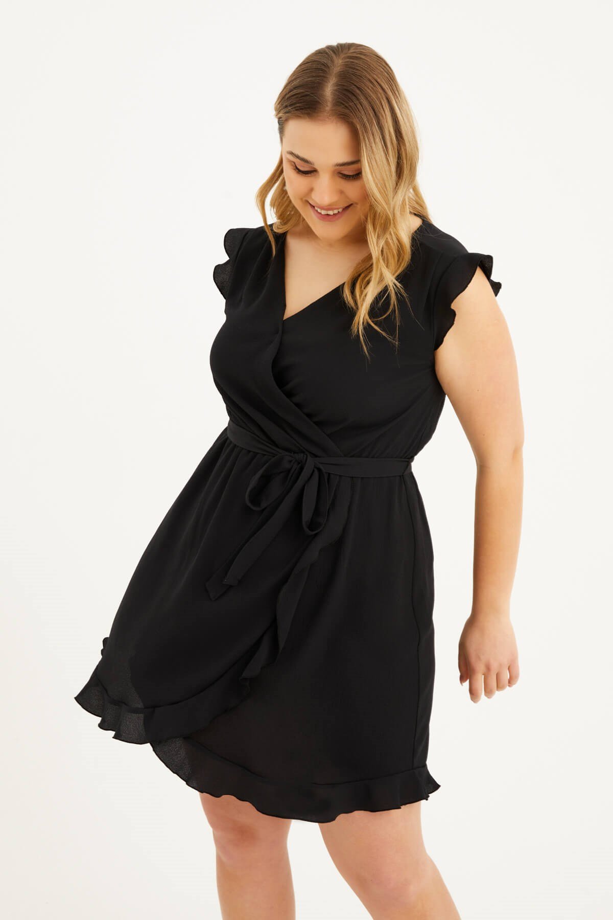 Myline-Fırfırlı Anvelop Elbise-Büyük Beden Günlük Elbiseler-77520