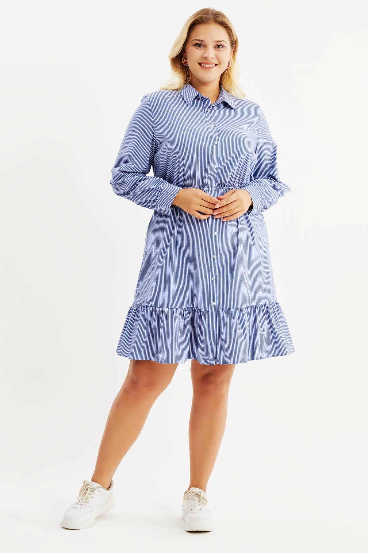 Myline-Fırfırlı Gömlek Elbise-Büyük Beden Günlük Elbiseler-77803