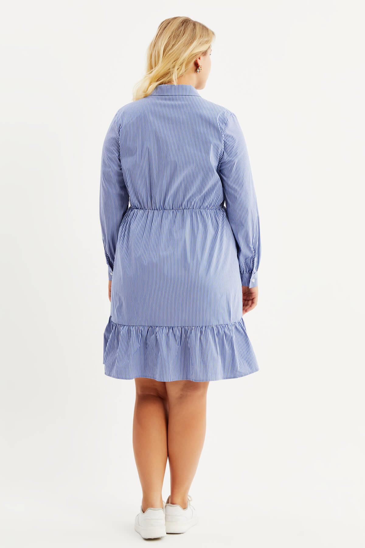 Myline-Fırfırlı Gömlek Elbise-Büyük Beden Günlük Elbiseler-77803