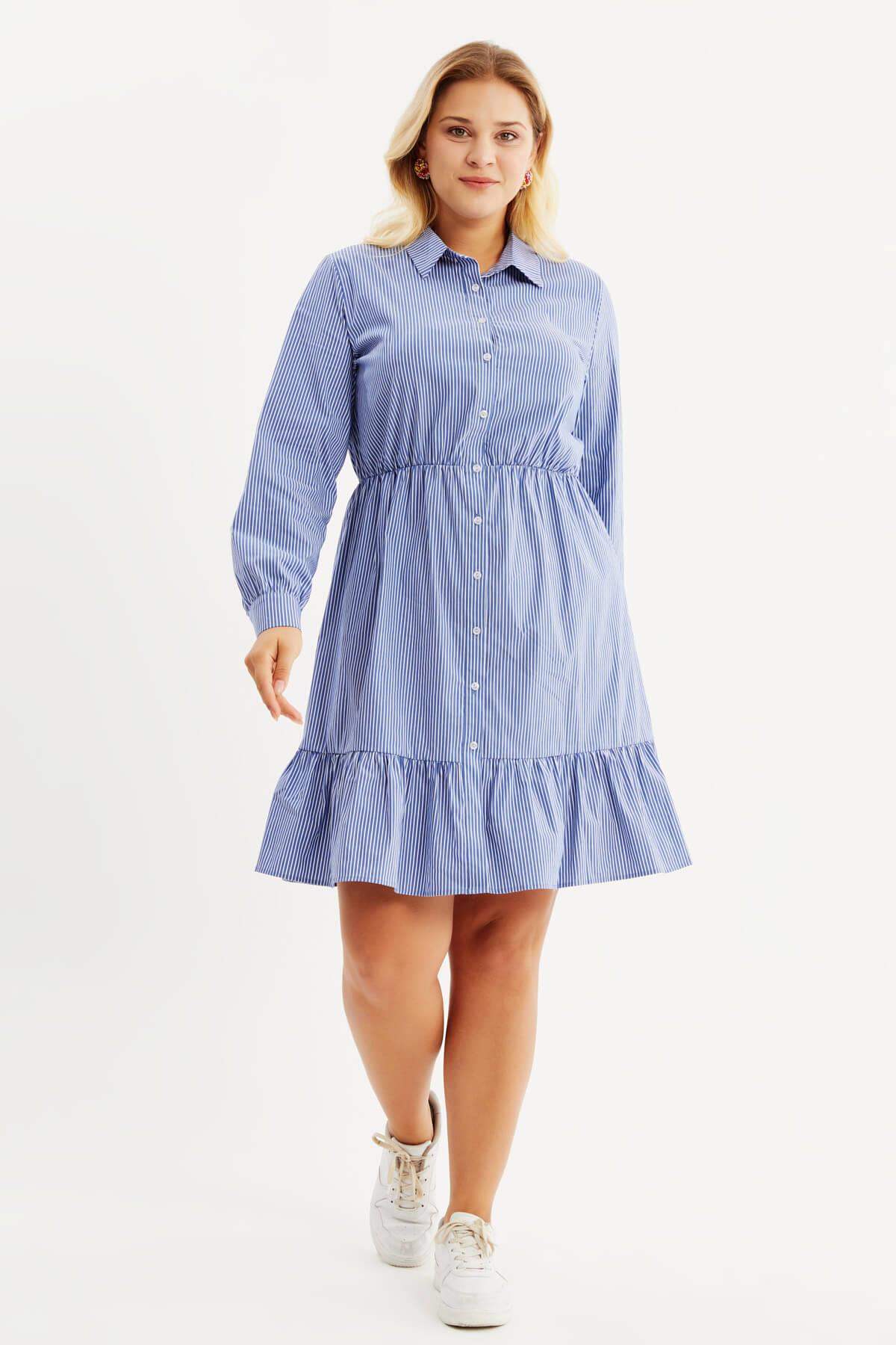 Myline-Fırfırlı Gömlek Elbise-Büyük Beden Günlük Elbiseler-77803