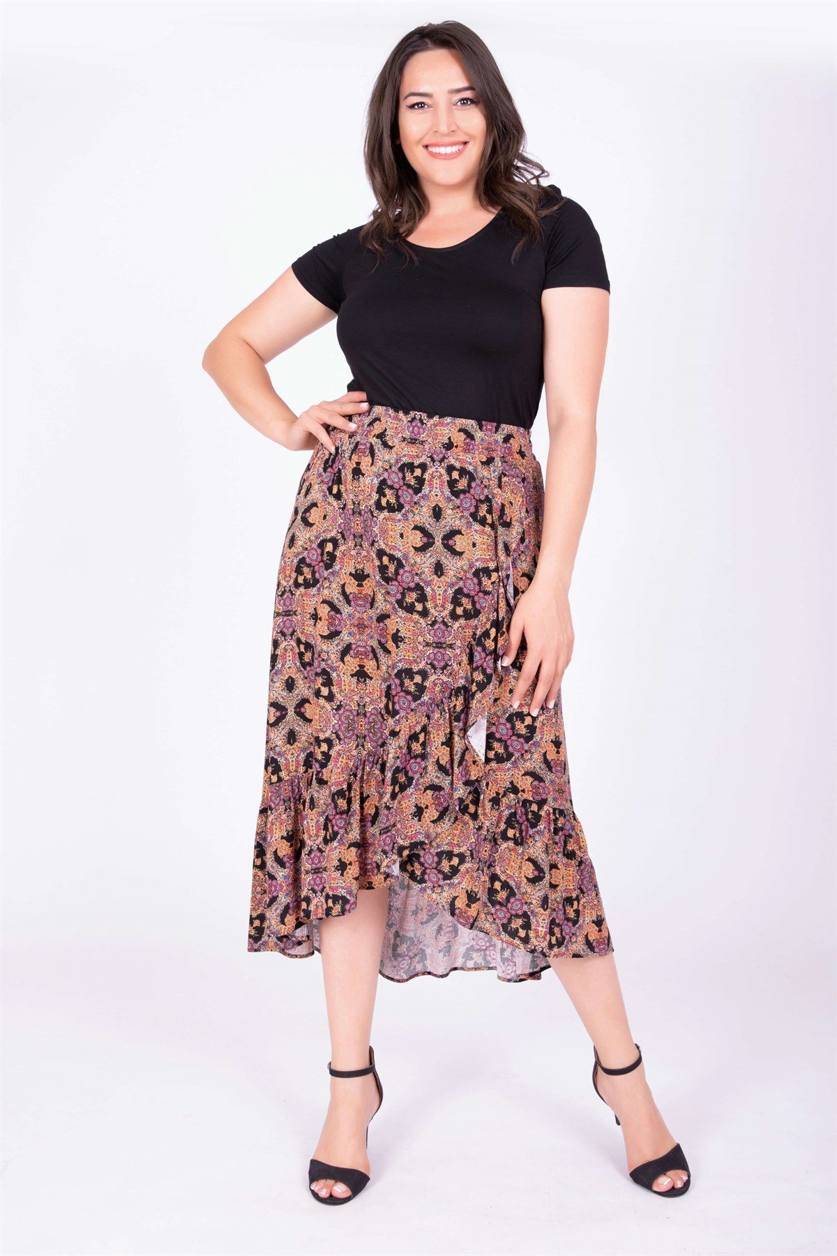 Myline-Fırfırlı Uzun Etek-Büyük Beden Etek-34834