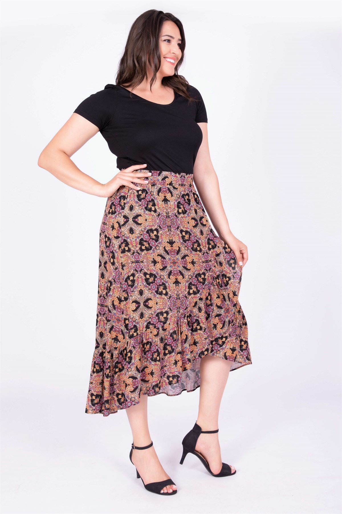 Myline-Fırfırlı Uzun Etek-Büyük Beden Etek-34834