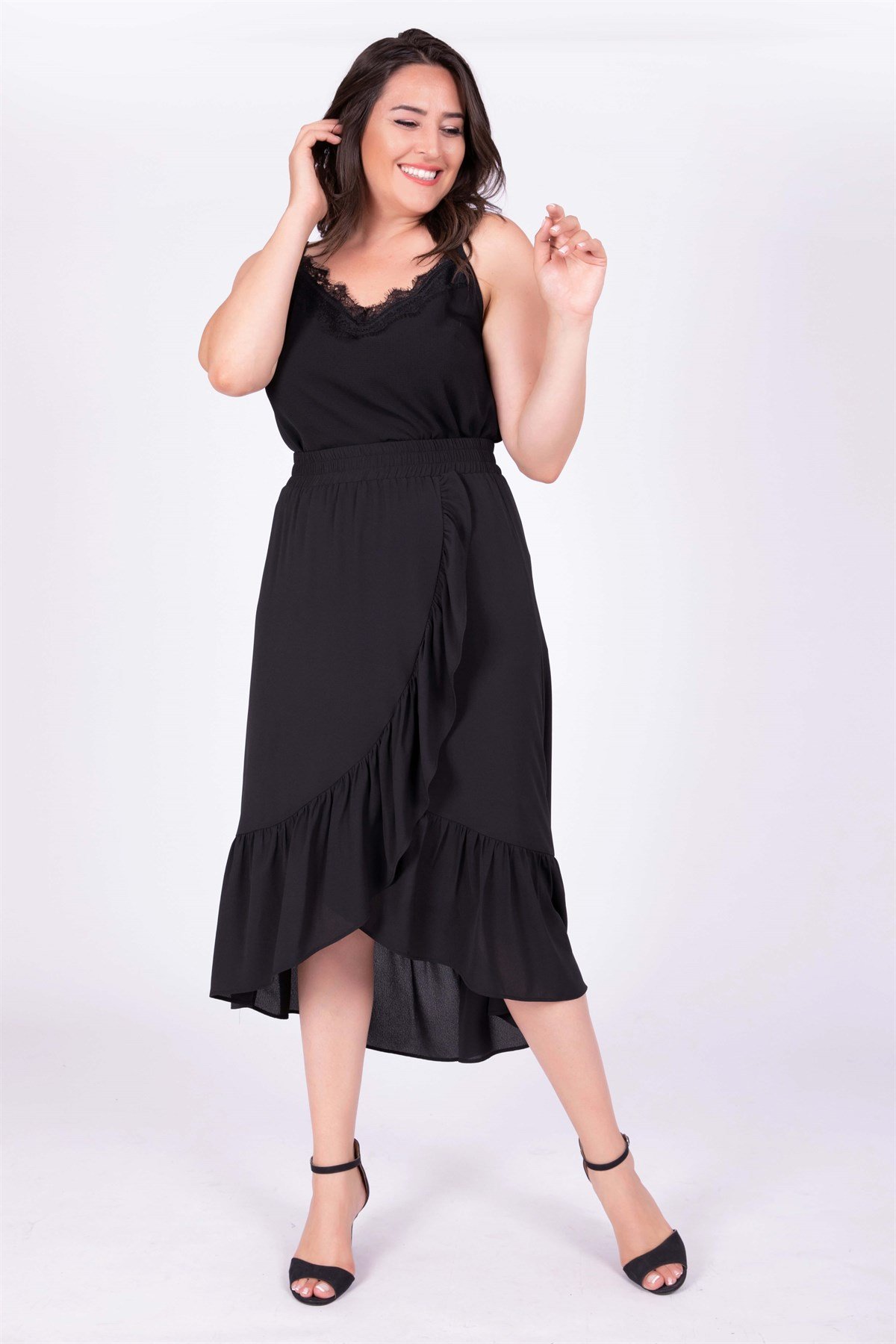 Myline-Fırfırlı Uzun Etek-Büyük Beden Etek-34837