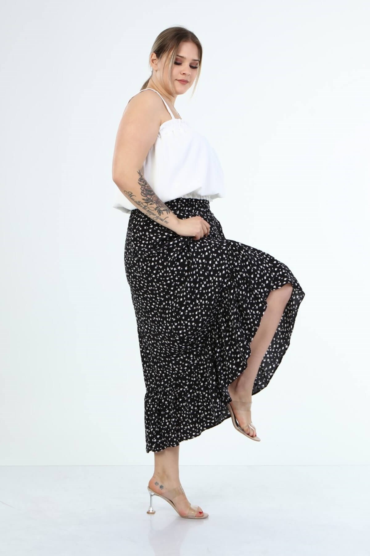 Myline-Fırfırlı Uzun Etek-Büyük Beden Etek-45995