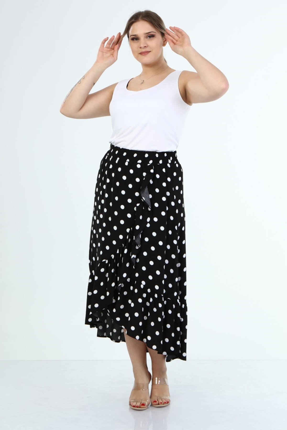 Myline-Fırfırlı Uzun Etek-Büyük Beden Etek-66422