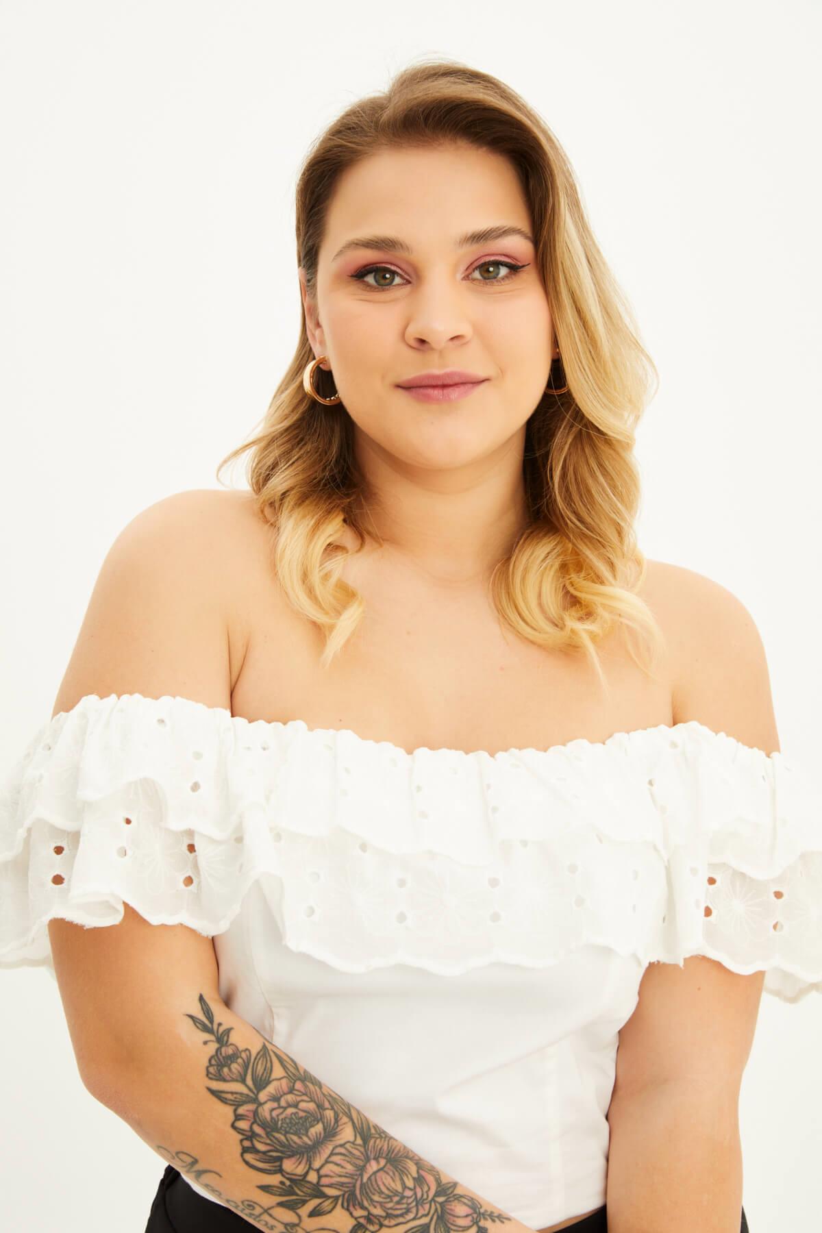 Myline-Fistolu Gipe Detaylı Top-Büyük Beden Tişört-77804