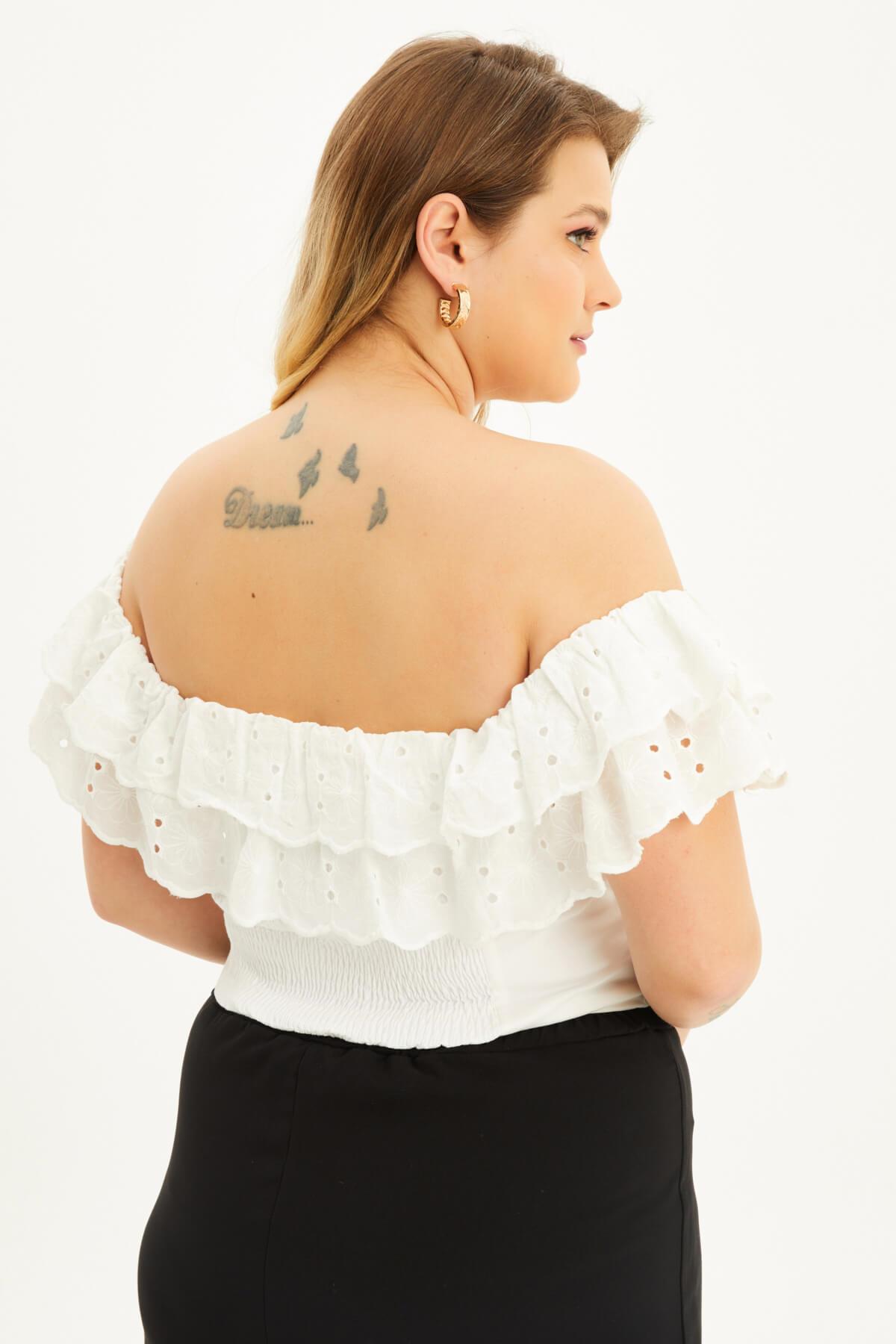 Myline-Fistolu Gipe Detaylı Top-Büyük Beden Tişört-77804