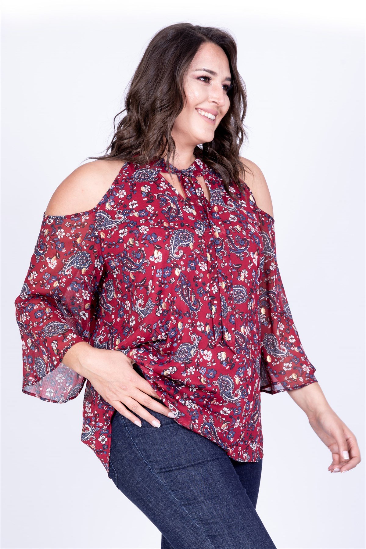 Myline-Fular Detaylı Şifon Bluz-Büyük Beden Bluz-35058