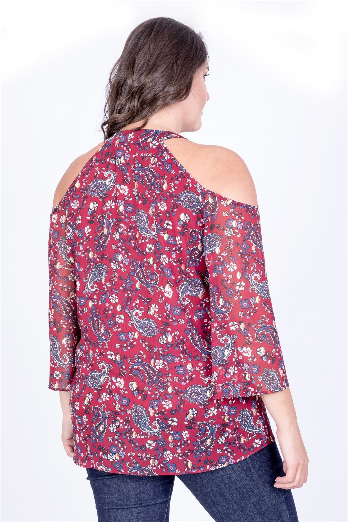 Myline-Fular Detaylı Şifon Bluz-Büyük Beden Bluz-35058