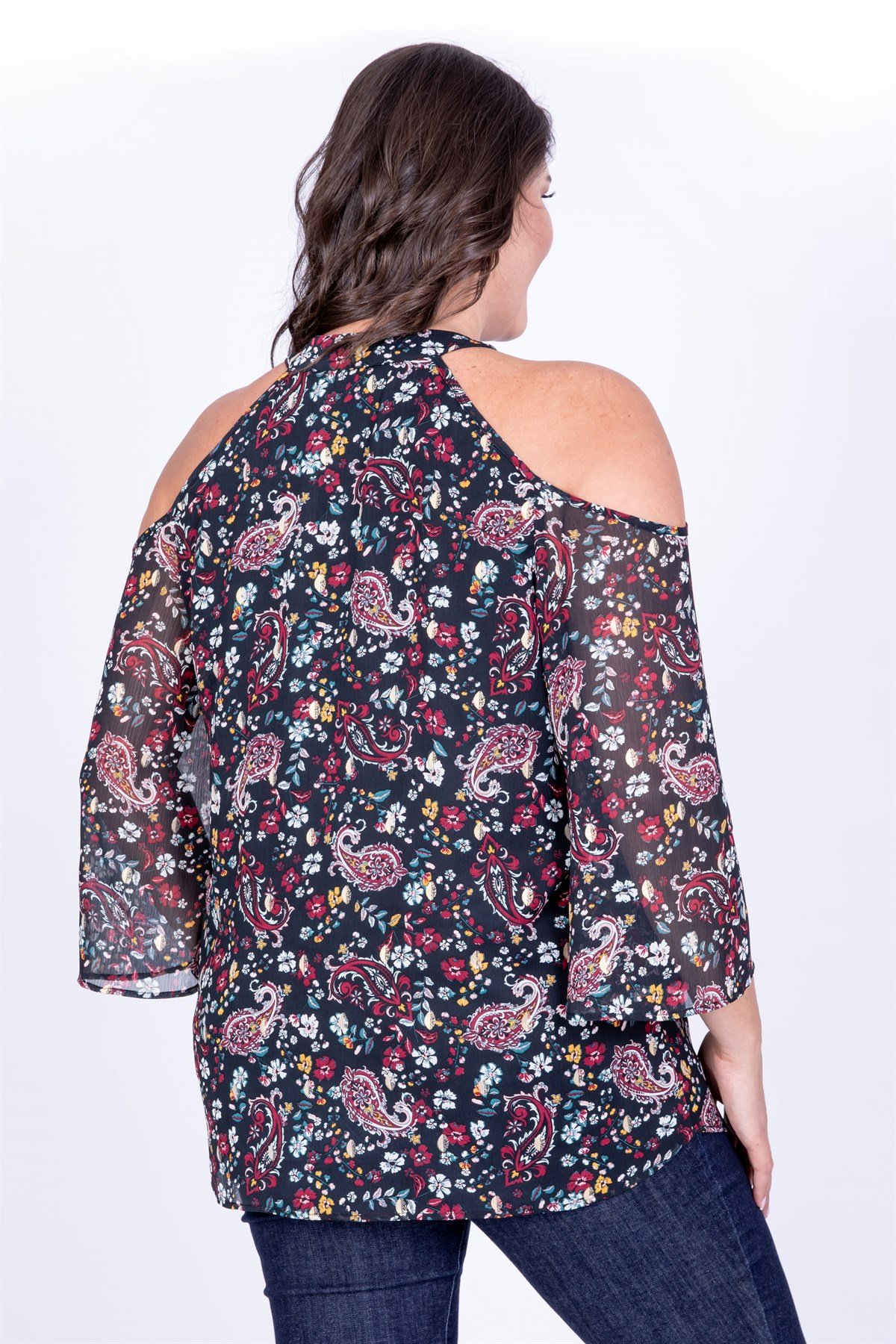 Myline-Fular Detaylı Şifon Bluz-Büyük Beden Bluz-35059