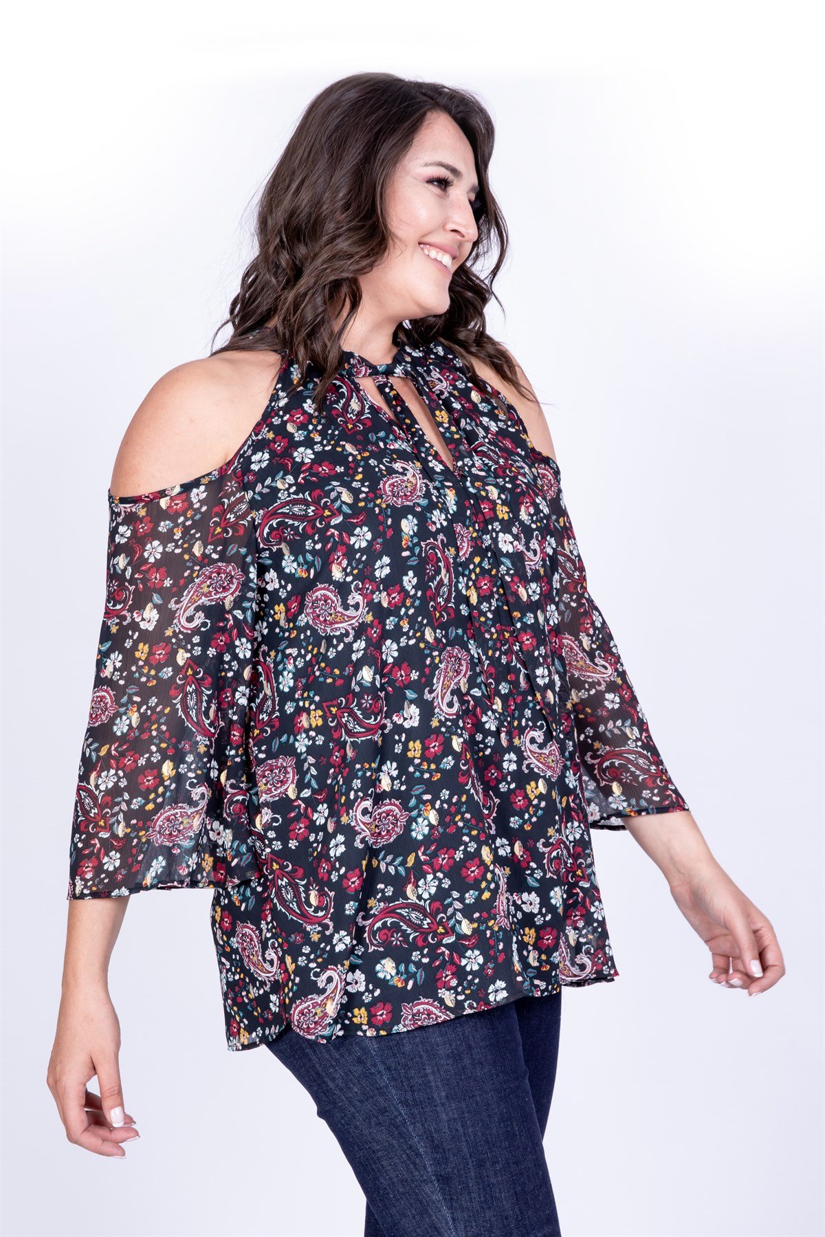 Myline-Fular Detaylı Şifon Bluz-Büyük Beden Bluz-35059