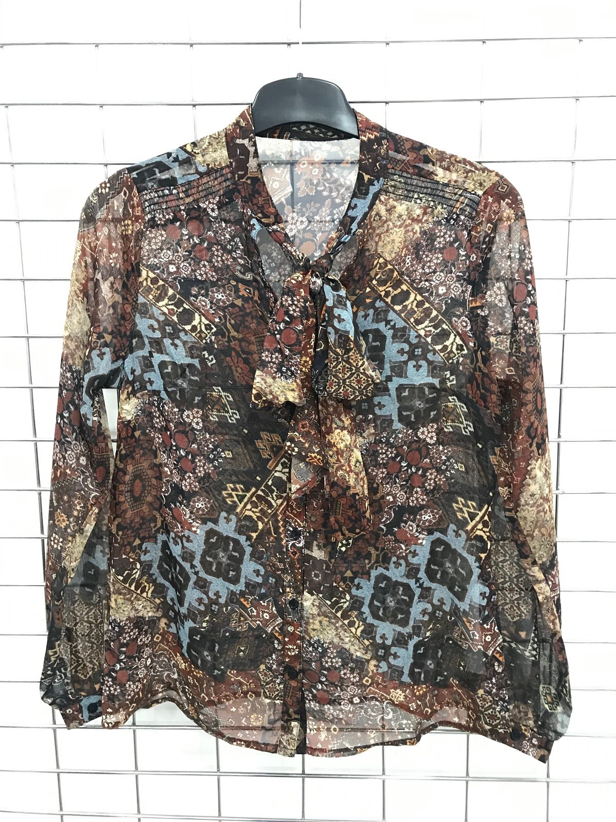 Myline-Fular Detaylı Şifon Bluz-Büyük Beden Outlet-45655