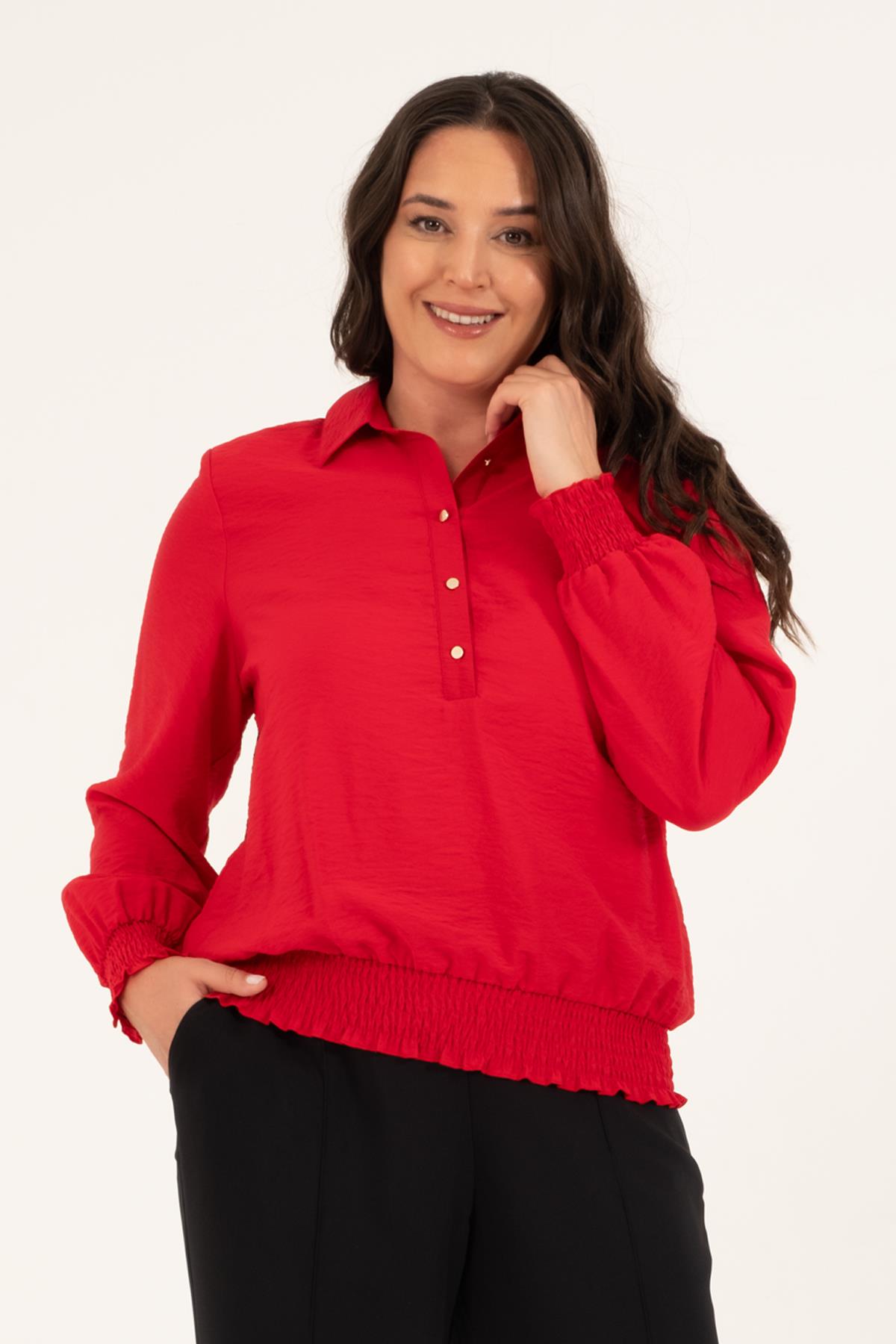 Myline-Gipe Detay Bluz-Büyük Beden Bluz-128819